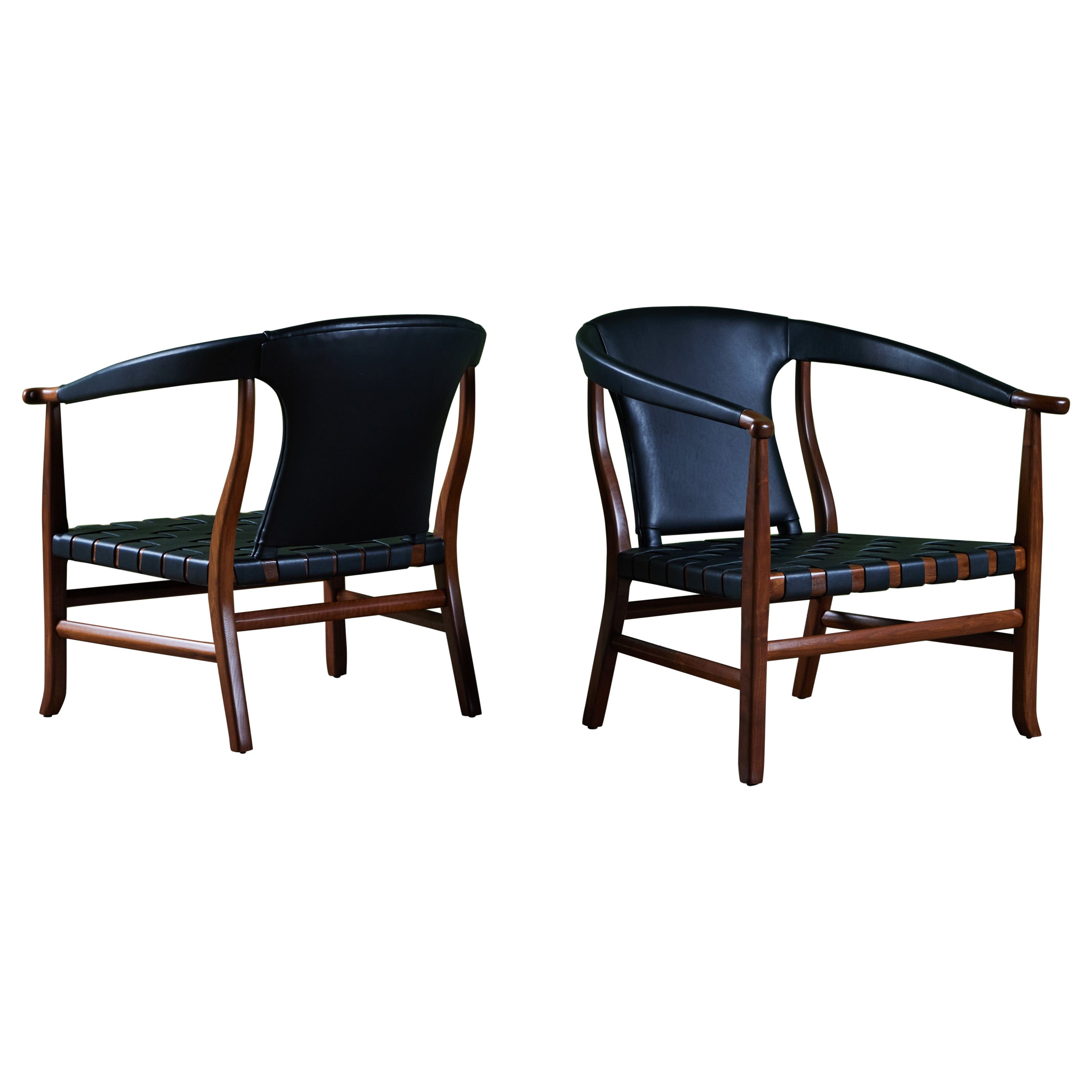 Paar schwarze Leder-Loungesessel für Glenn of California im Angebot