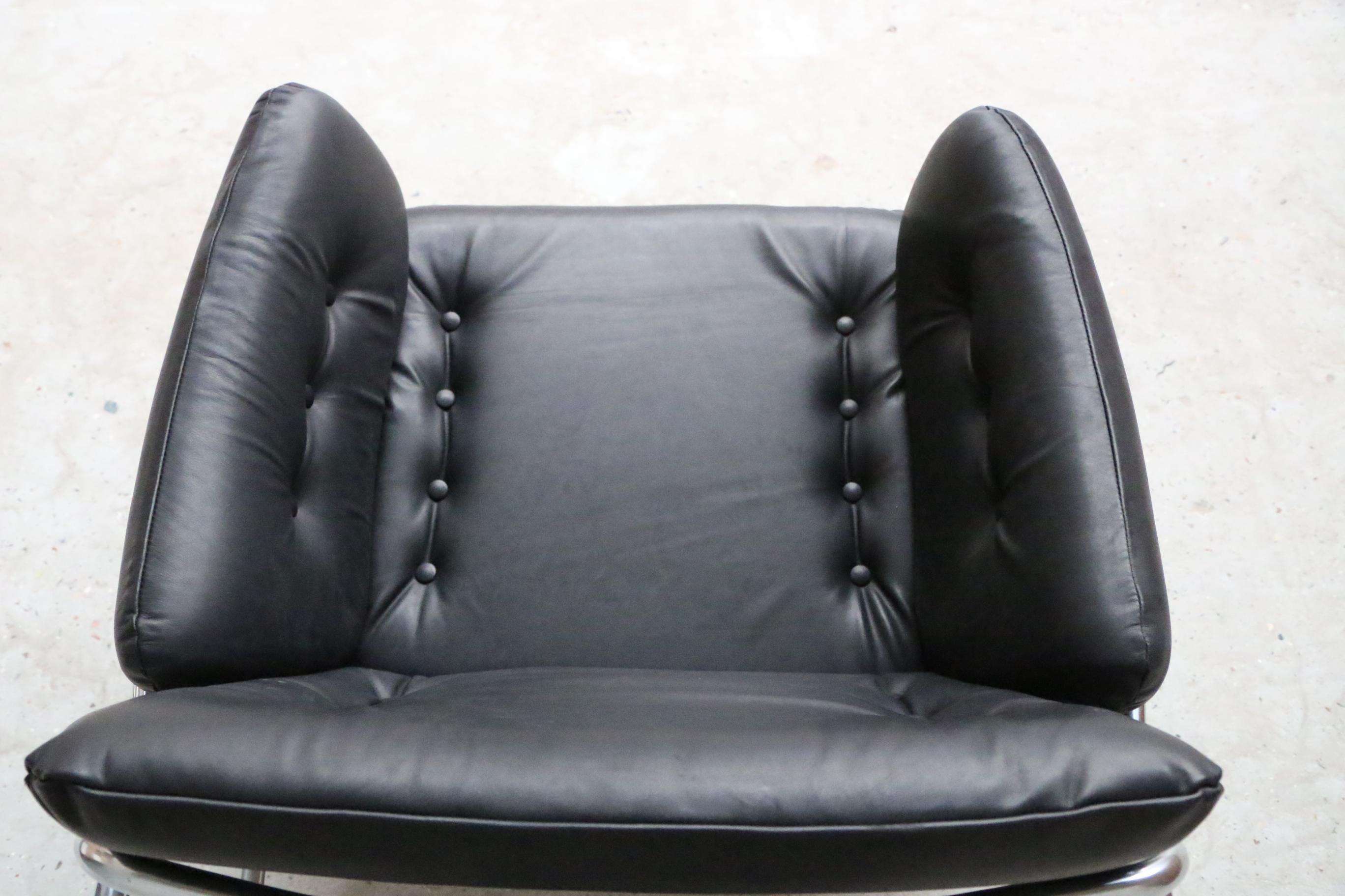 Pair of Black Leather Martin Visser Osaka Lounge Chairs, 1970s For Sale 6