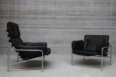 Pair of Black Leather Martin Visser Osaka Lounge Chairs, 1970s