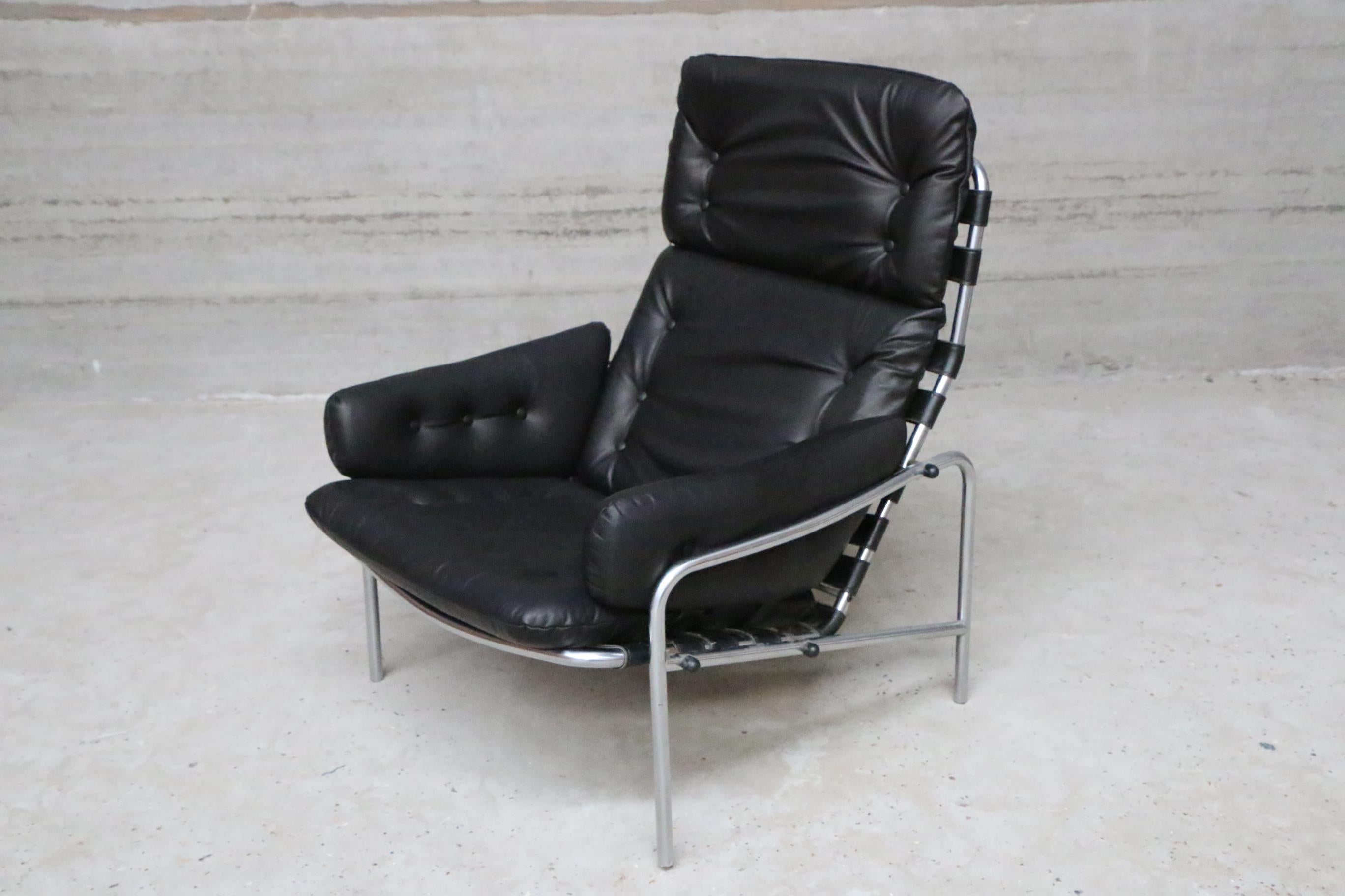 Pair of Black Leather Martin Visser Osaka Lounge Chairs, 1970s For Sale 2