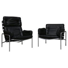 Pair of Black Leather Martin Visser Osaka Lounge Chairs, 1970s