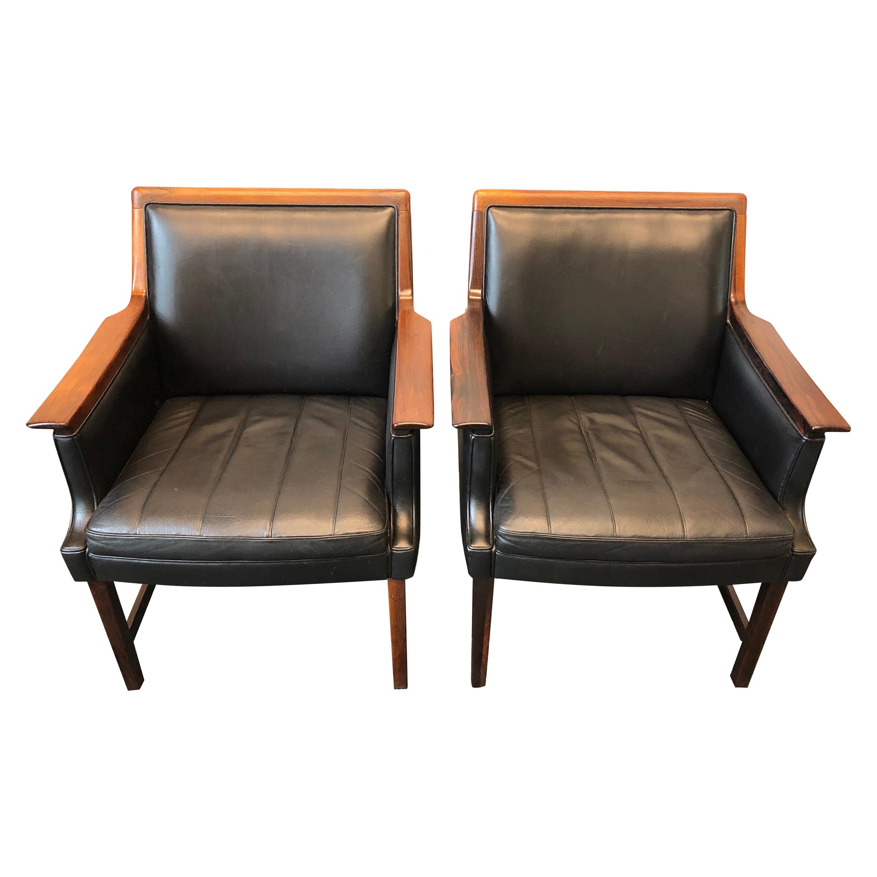 Pair of Rosewood and Black Leather Minerva Club Chairs by Torbjørn Afdal, 1960s