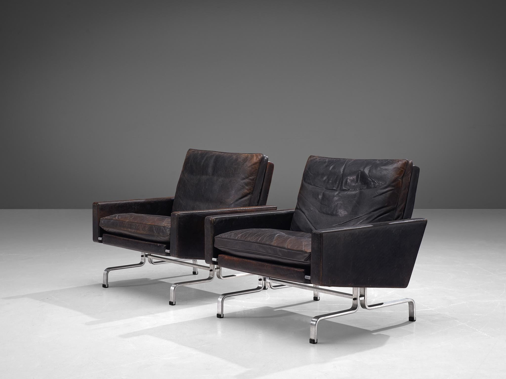 Scandinavian Modern Pair of Poul Kjaerholm PK31-1 Lounge Chairs in Original Black Leather