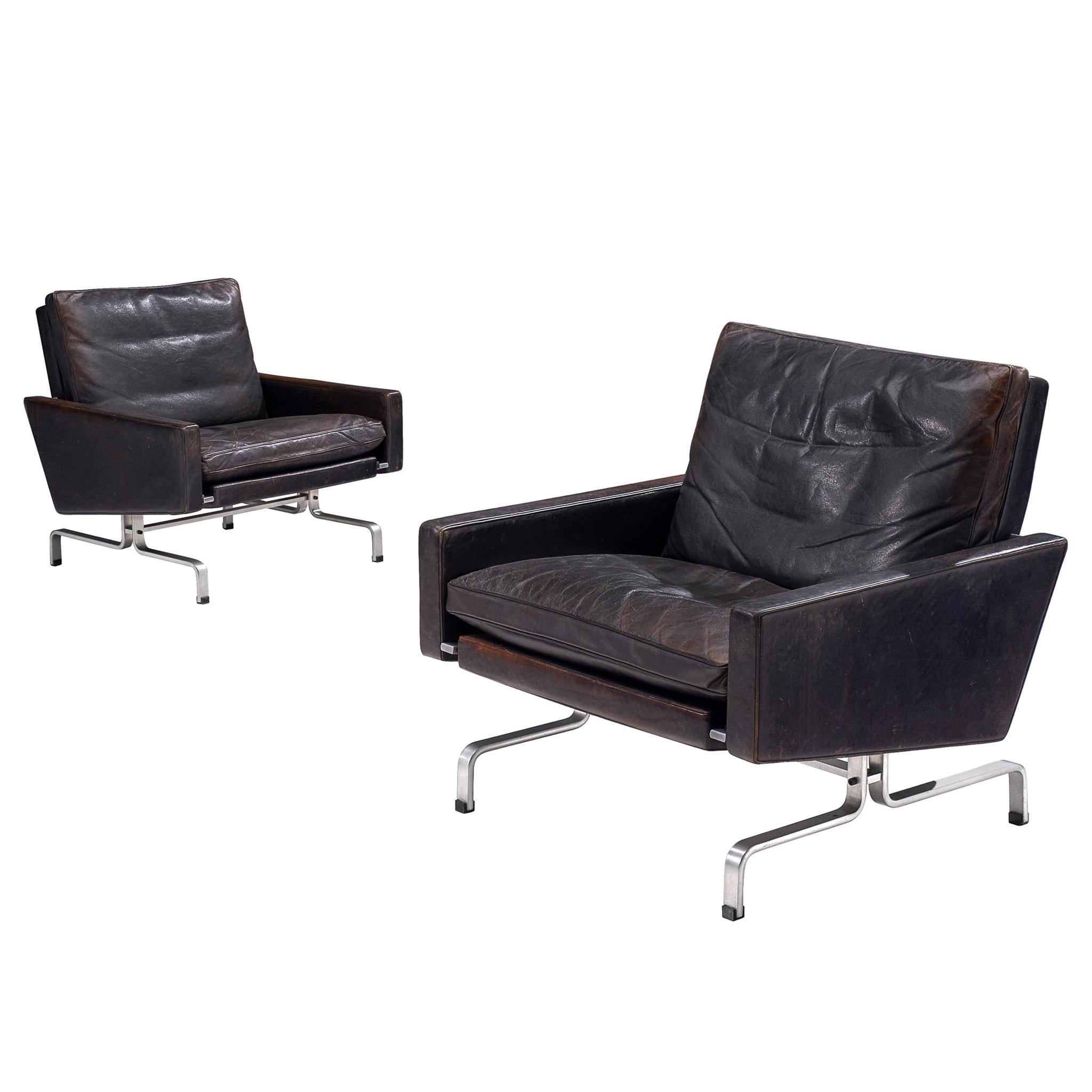Pair of Poul Kjaerholm PK31-1 Lounge Chairs in Original Black Leather