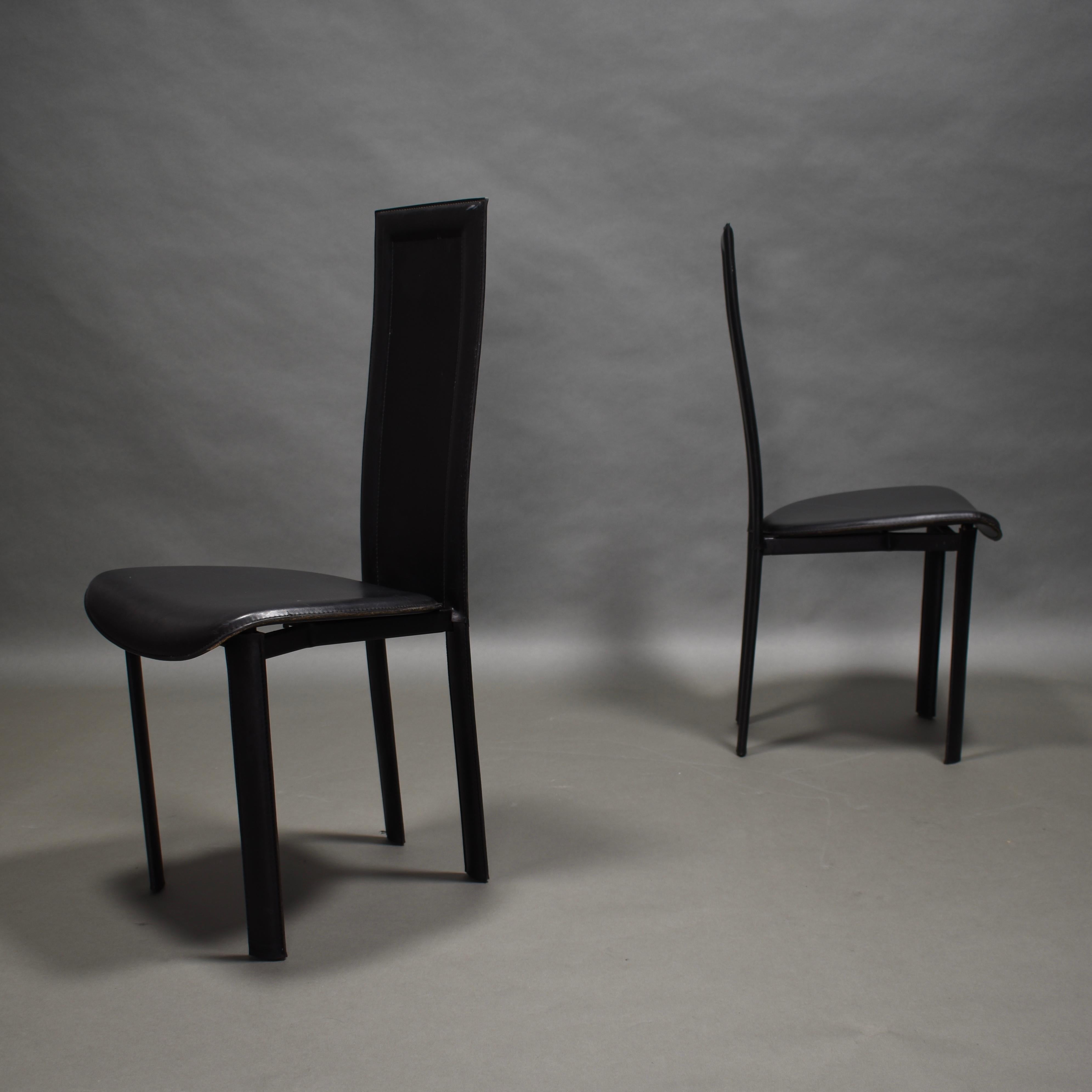 Mid-Century Modern Pair of Black Leather Quia 'Elena B' Chairs, Italy, circa 1970-1980