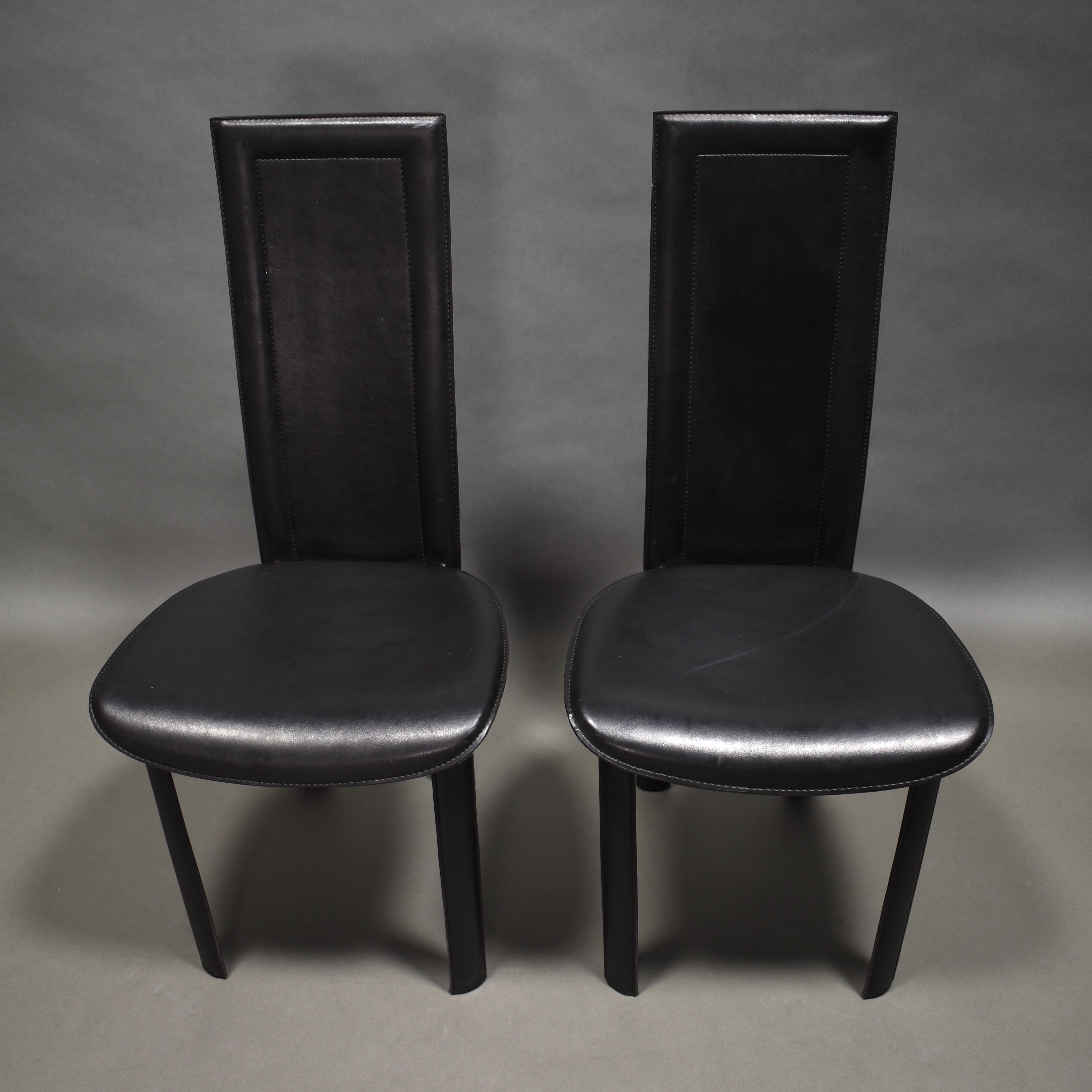 Italian Pair of Black Leather Quia 'Elena B' Chairs, Italy, circa 1970-1980