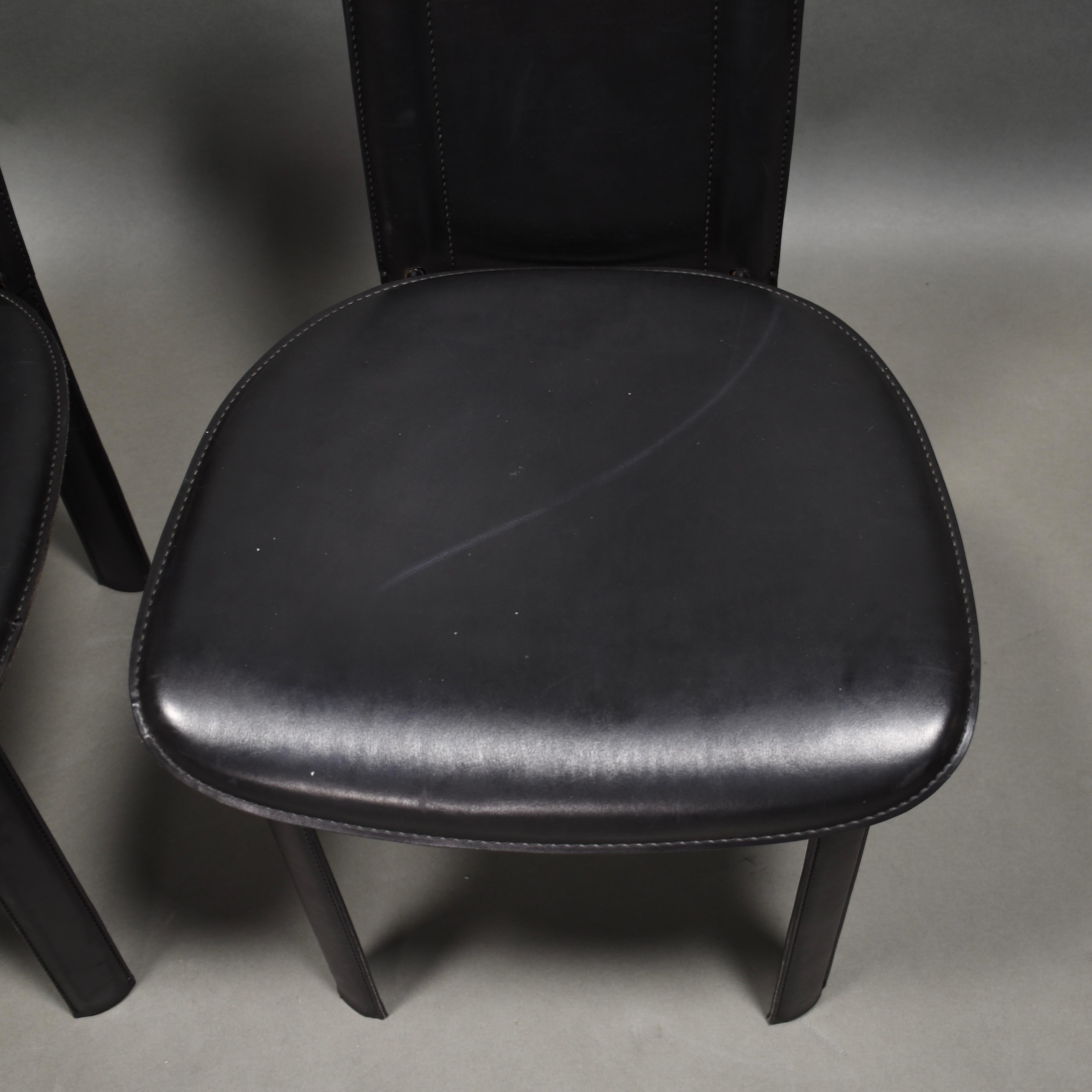 Late 20th Century Pair of Black Leather Quia 'Elena B' Chairs, Italy, circa 1970-1980