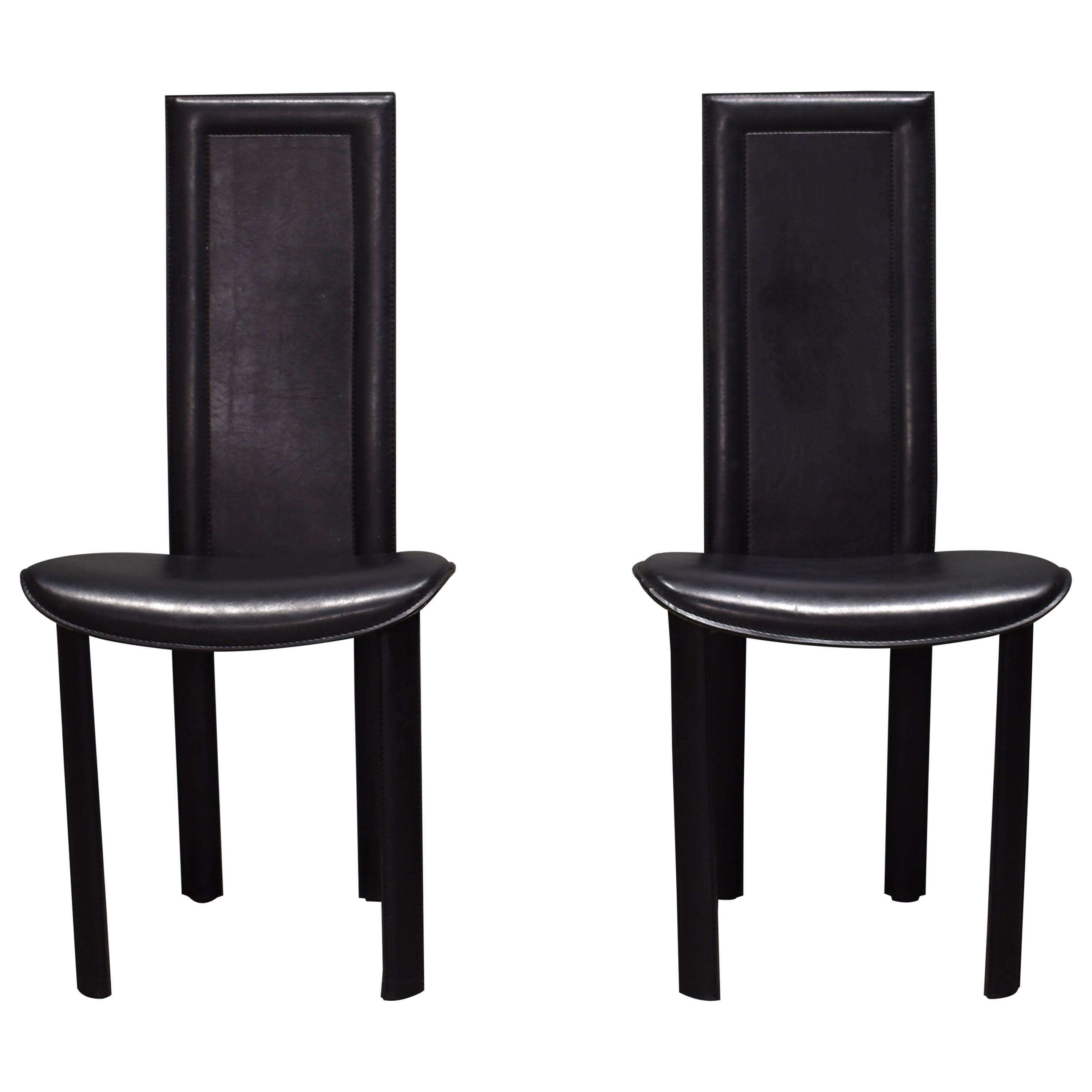 Pair of Black Leather Quia 'Elena B' Chairs, Italy, circa 1970-1980