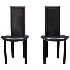 Pair of Black Leather Quia 'Elena B' Chairs, Italy, circa 1970-1980