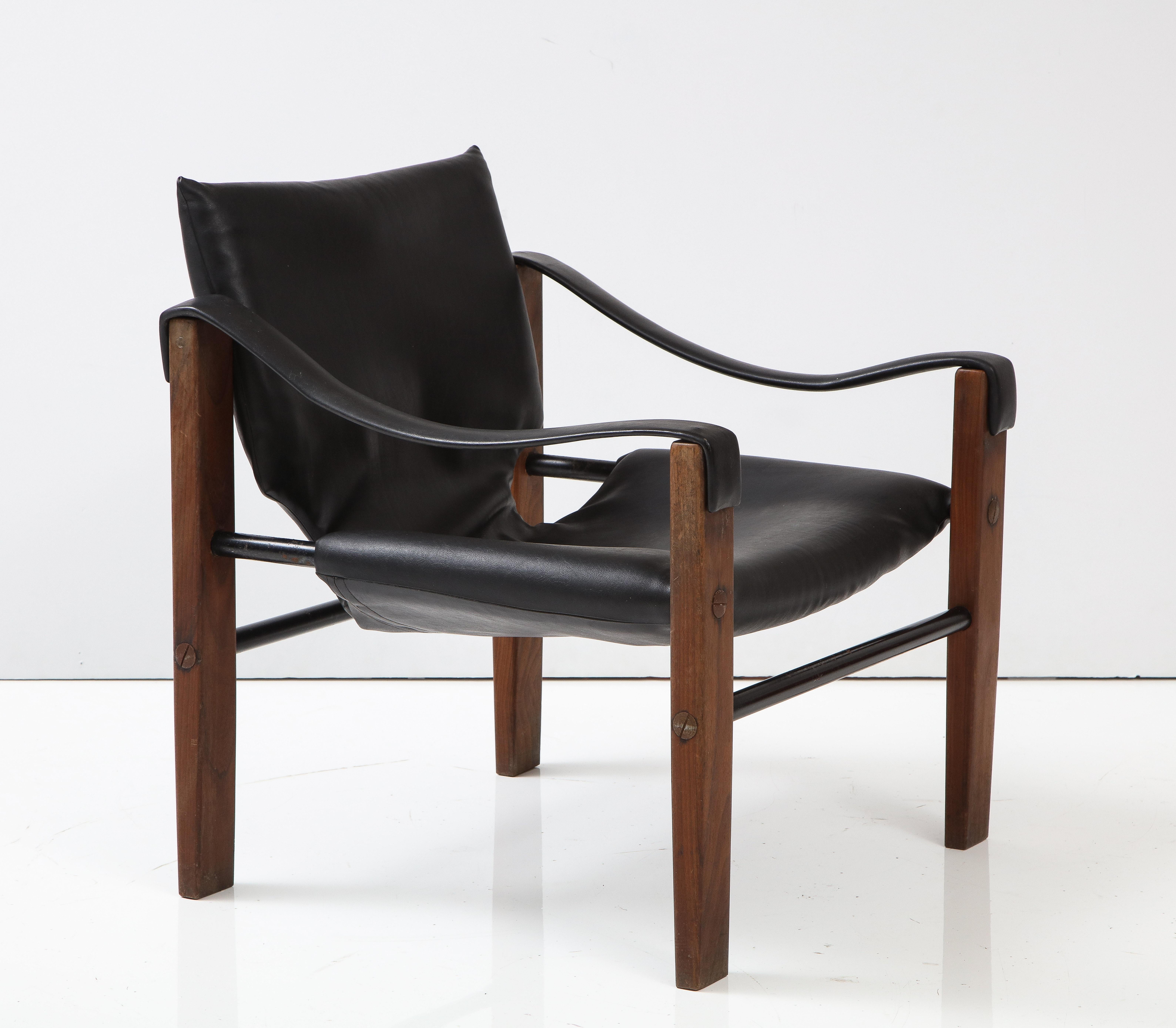 Pair of Black Leather “Safari” Chairs by Maurice Burke for Arkana 4