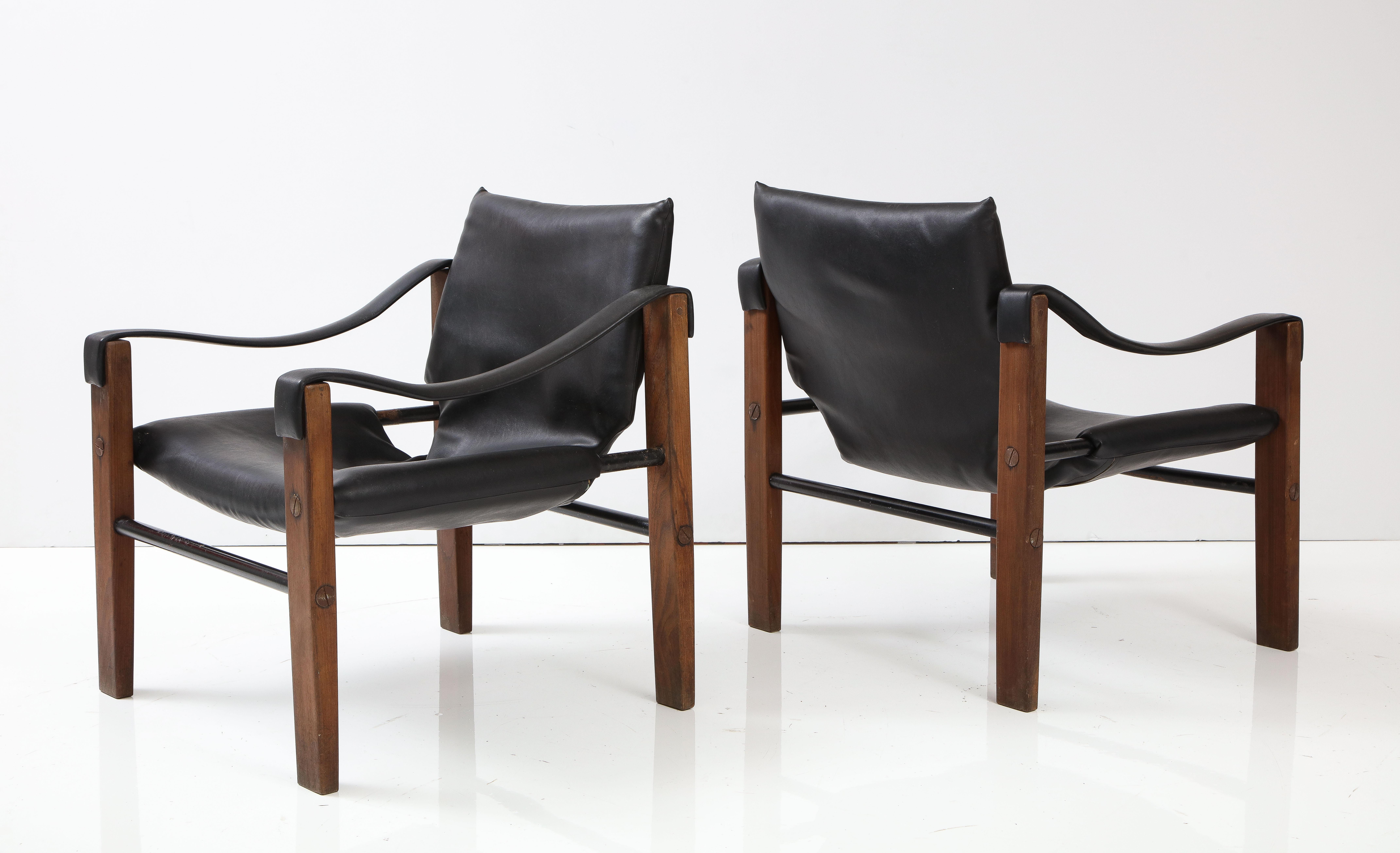 Late 20th Century Pair of Black Leather “Safari” Chairs by Maurice Burke for Arkana
