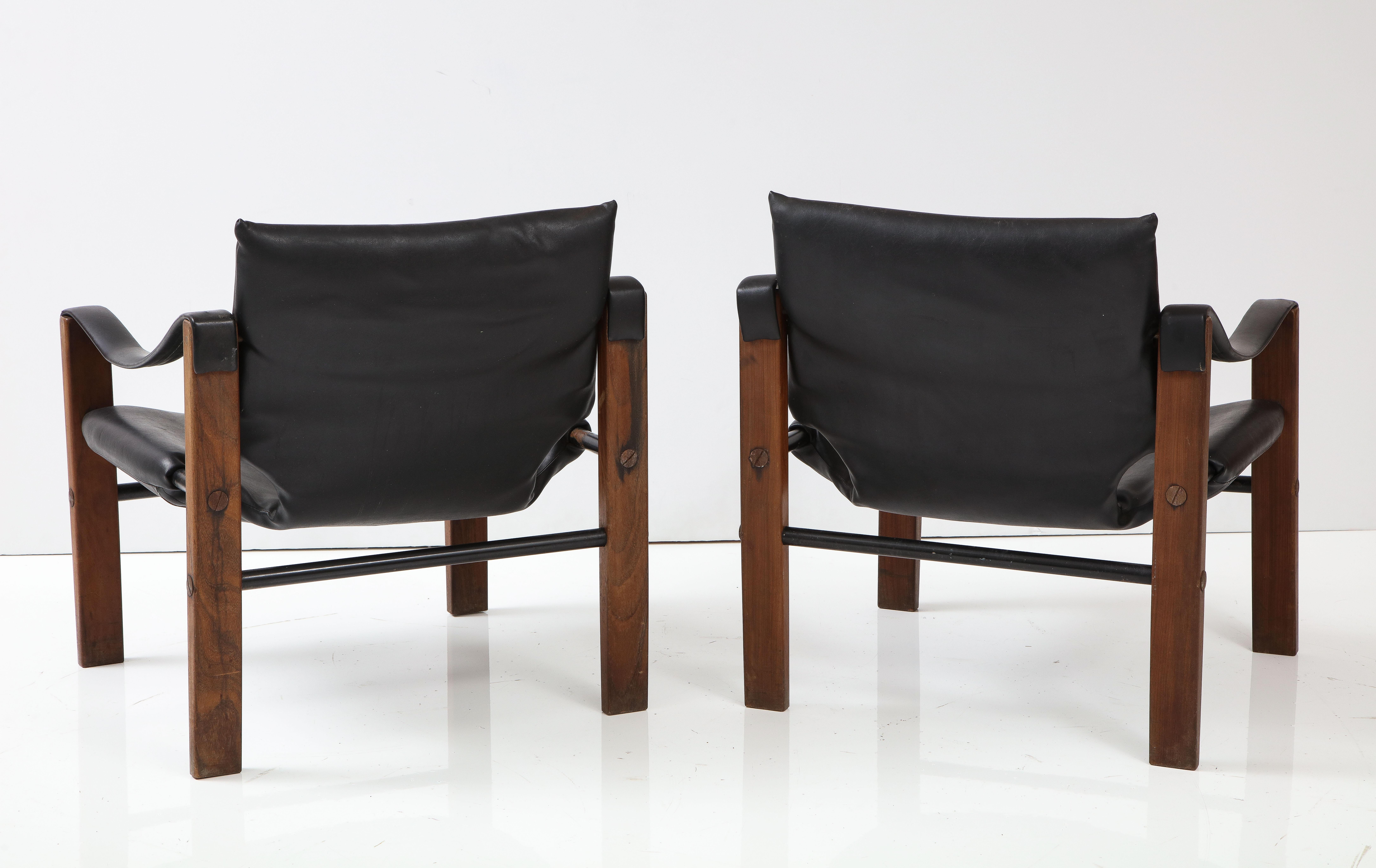 Faux Leather Pair of Black Leather “Safari” Chairs by Maurice Burke for Arkana