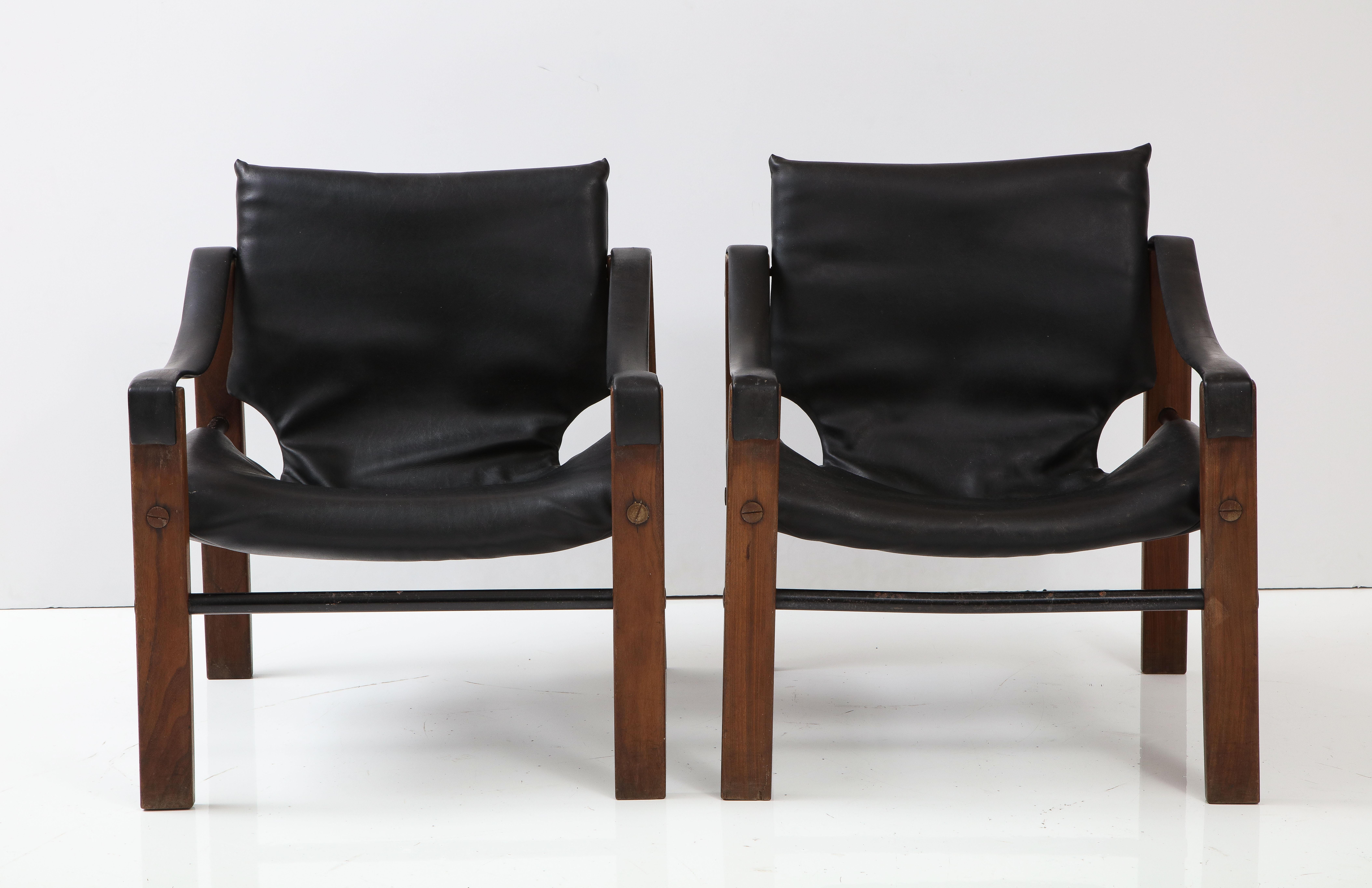 Pair of Black Leather “Safari” Chairs by Maurice Burke for Arkana 1