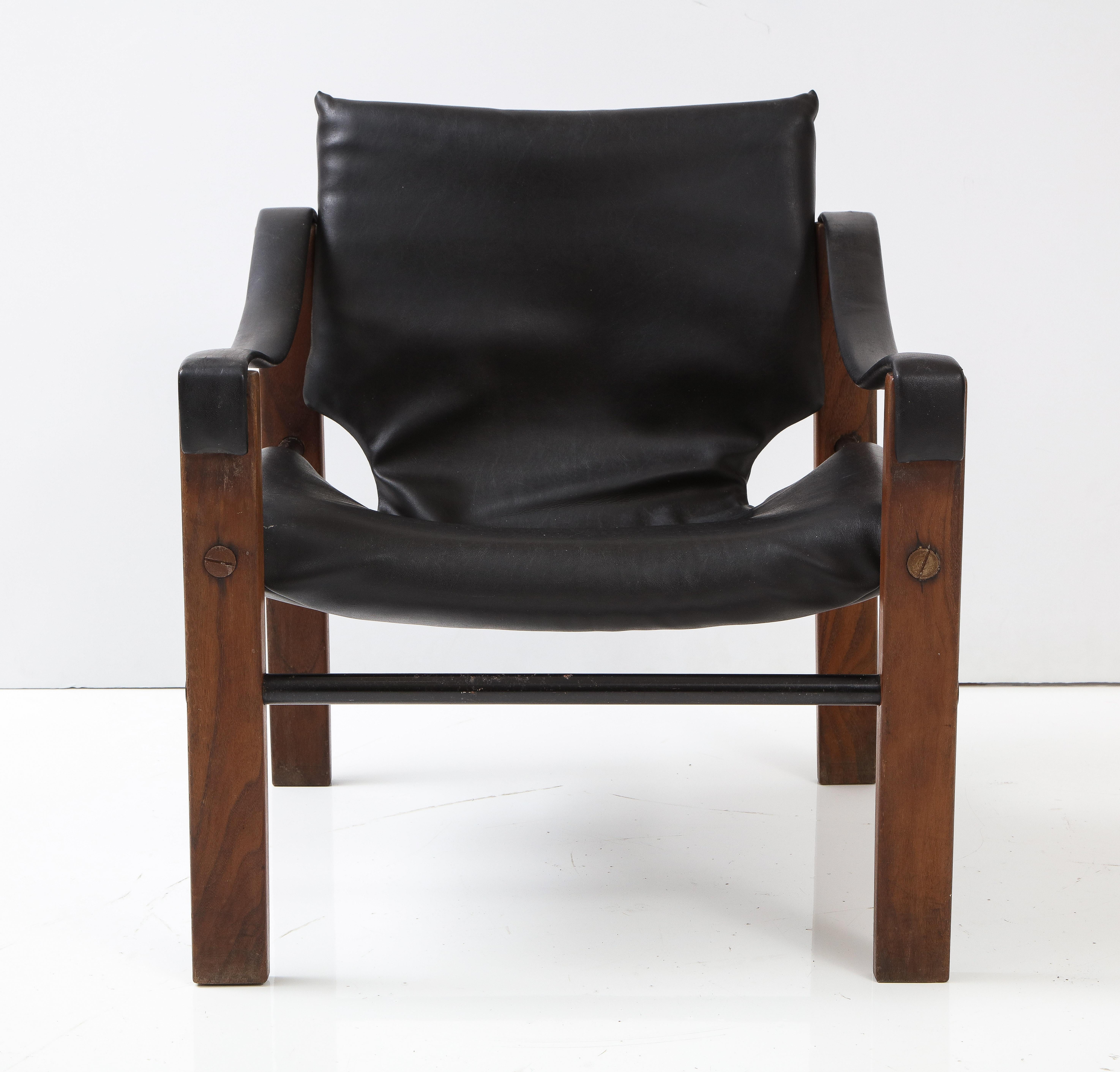 Pair of Black Leather “Safari” Chairs by Maurice Burke for Arkana 2