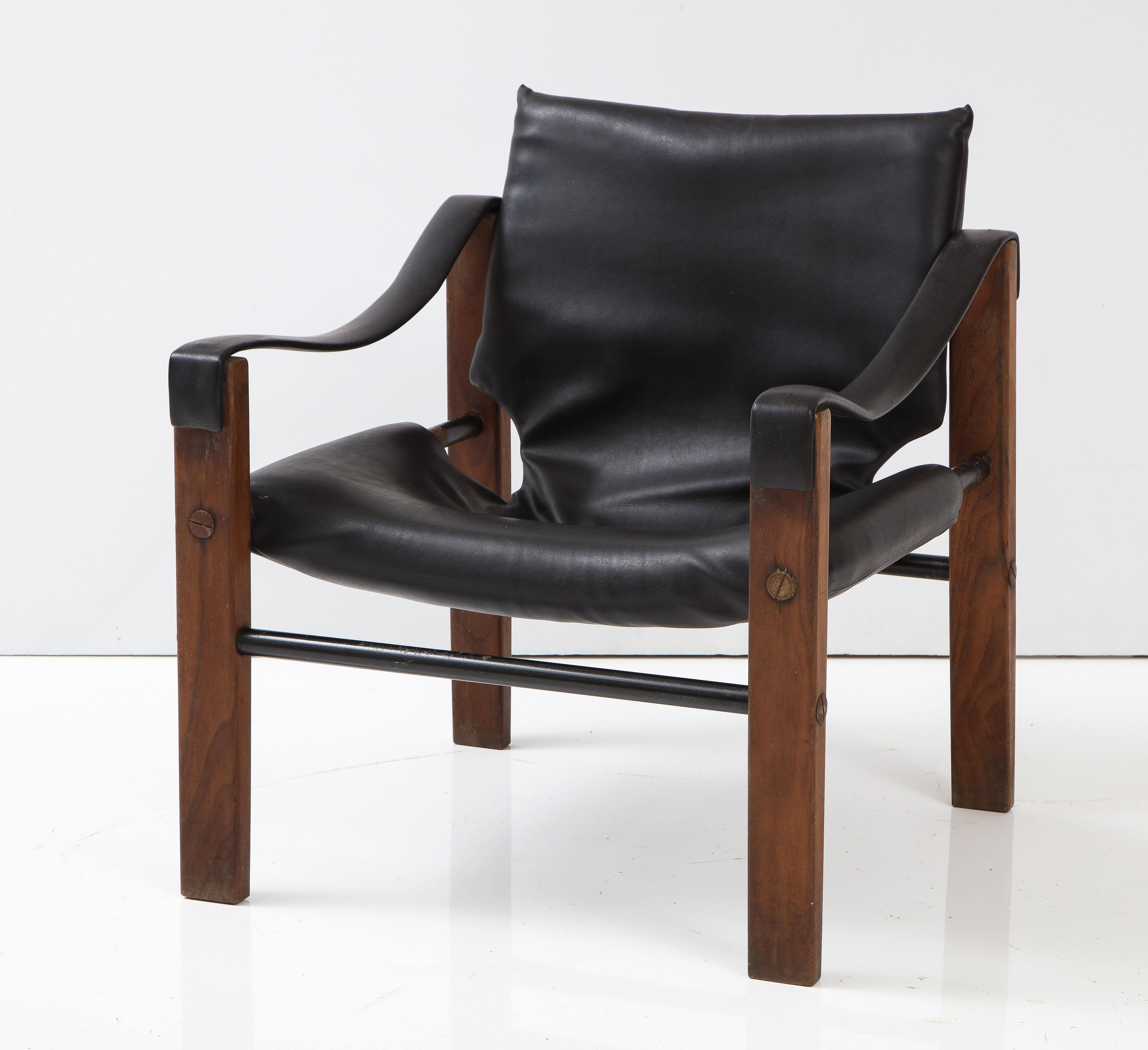 Pair of Black Leather “Safari” Chairs by Maurice Burke for Arkana 3