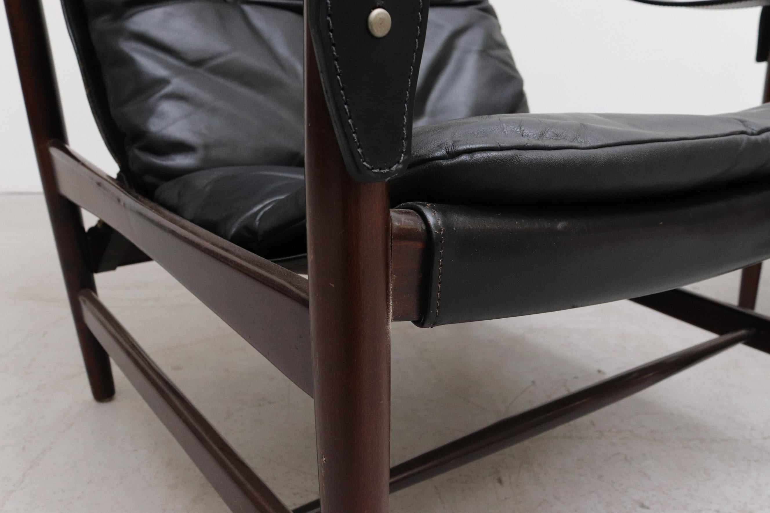 Pair of Black Leather Safari Style Lounge Chairs 7