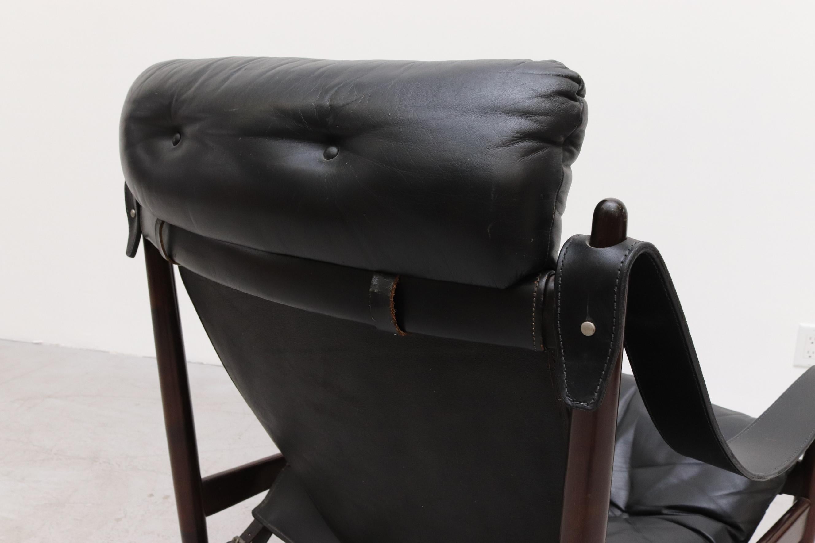 Pair of Black Leather Safari Style Lounge Chairs 12