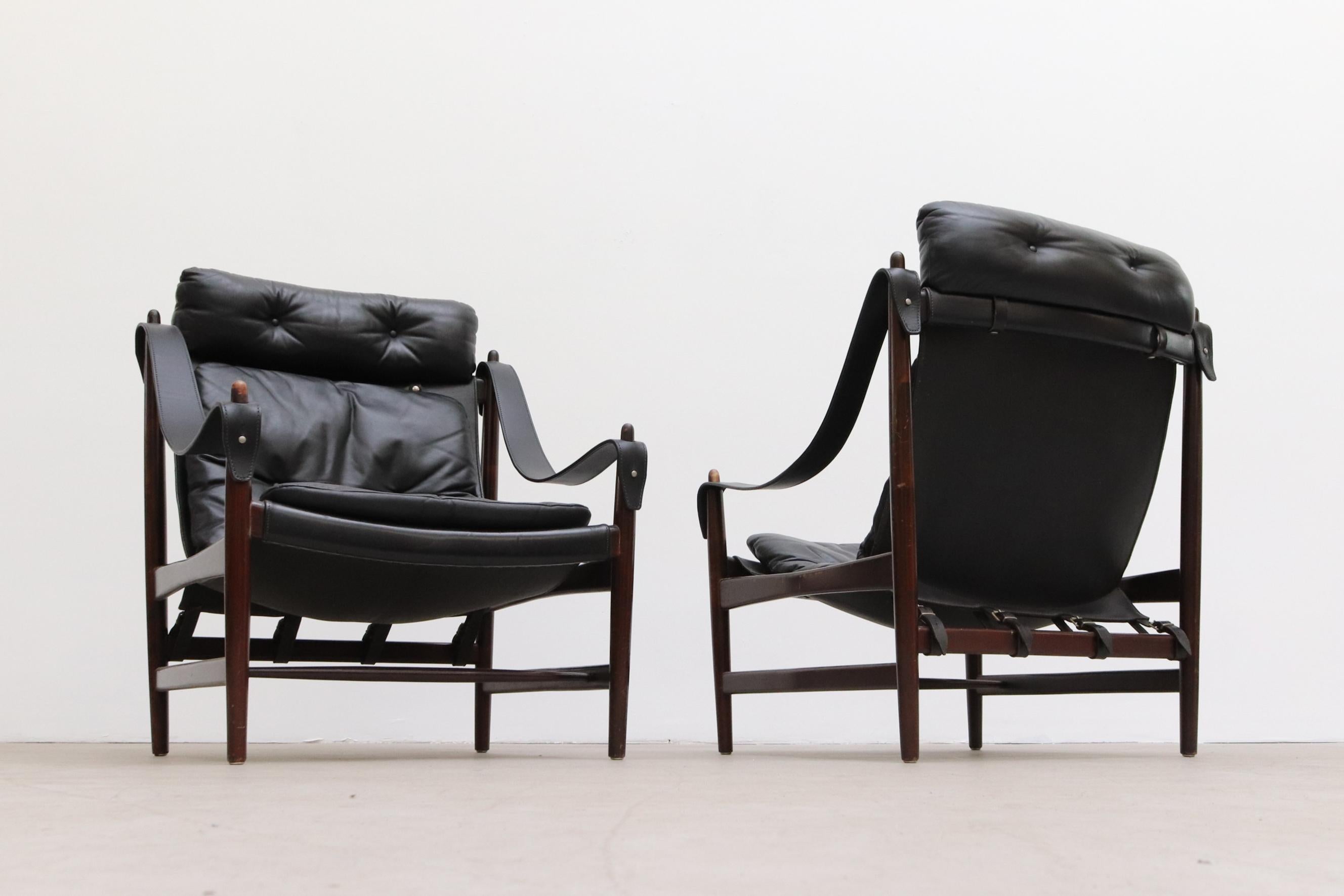 Pair of Black Leather Safari Style Lounge Chairs 3