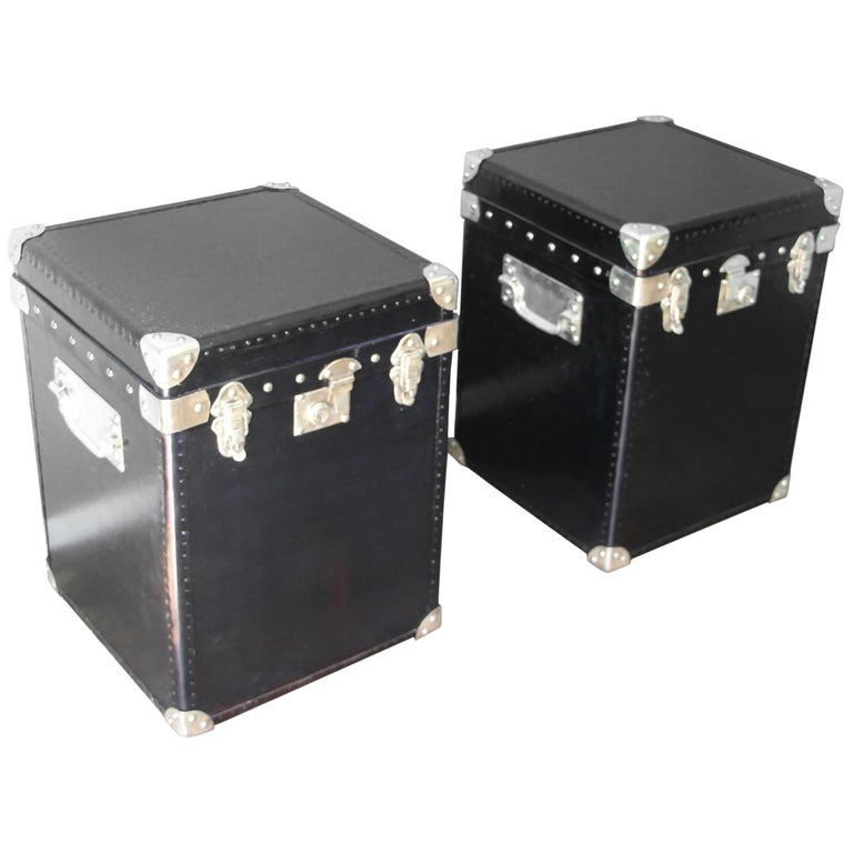 Pair of Black Leather Steamer Trunk, Black Leather Blanket Box, Bedside  Cabinet For Sale at 1stDibs | bedside trunk, steamer trunk cabinet