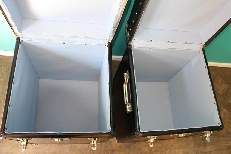 Pair of Black Leather Steamer Trunk, Black Leather Blanket Box, Bedside  Cabinet For Sale at 1stDibs | bedside trunk, steamer trunk cabinet