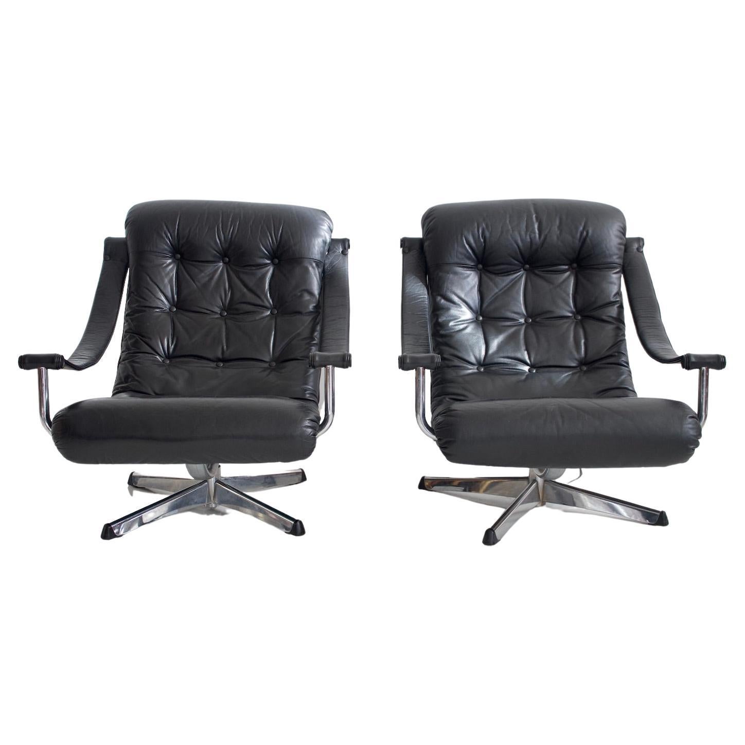 Pair of Danish Leather Upholstered Swivel Chairs by Madsen and Schubell at 1stDibs danish
