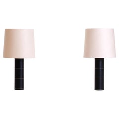 Pair of Black Leather Table Lamps by Bergboms, Sweden, 1960s