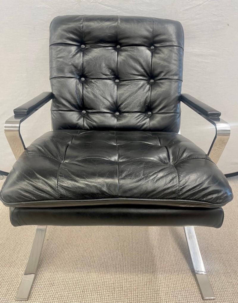 chrome and black leather chair