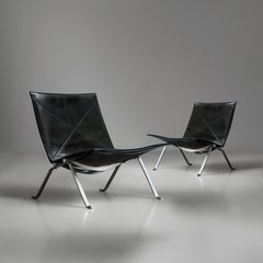 Coppia di PK22 vintage in pelle nera di Poul Kjaerholm per Kold Christensen anni '60