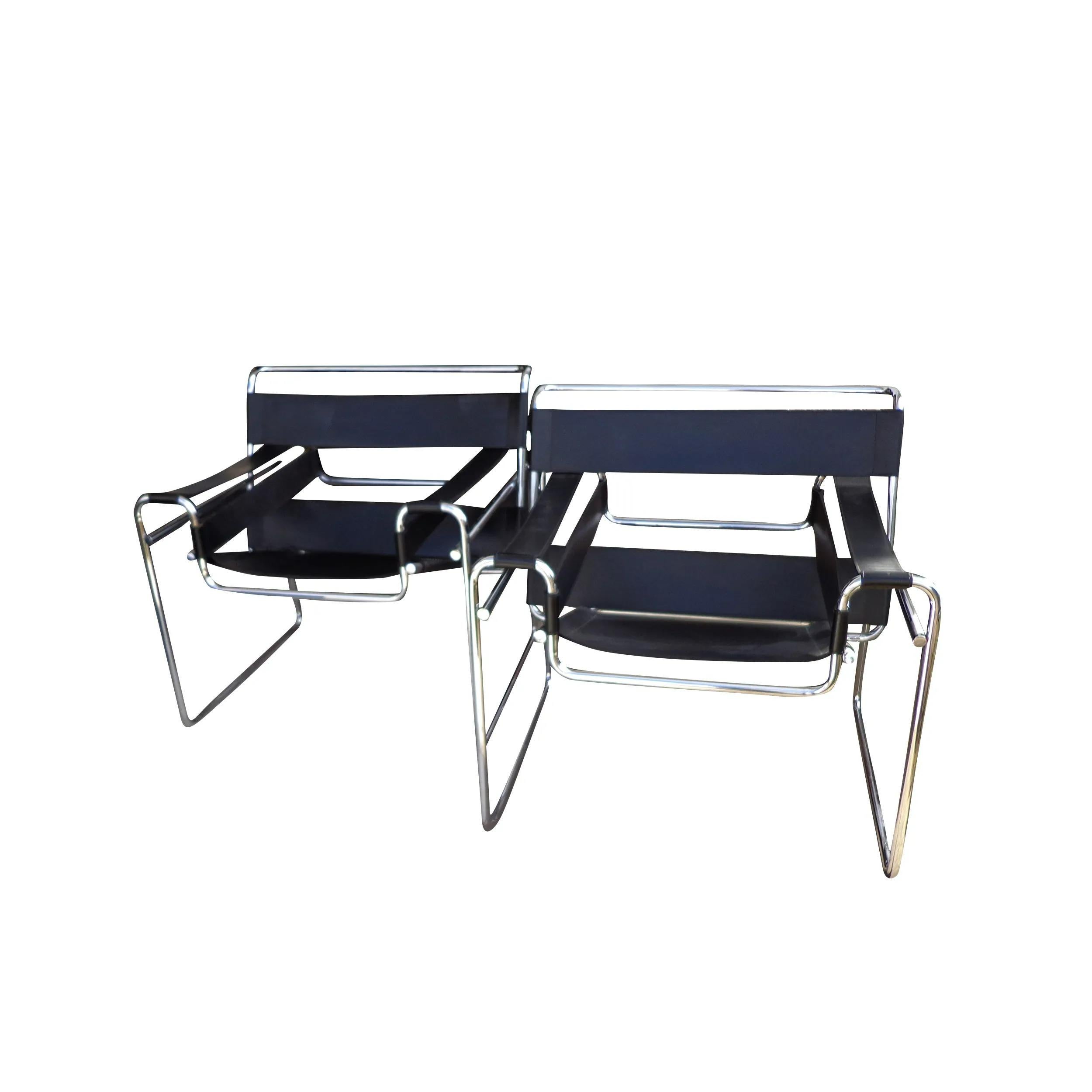 Pair of Black Leather Wassily Chairs by Marcel Breuer 5