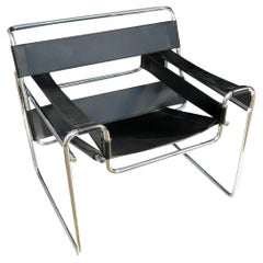 Pair of Black Leather Wassily Chairs by Marcel Breuer
