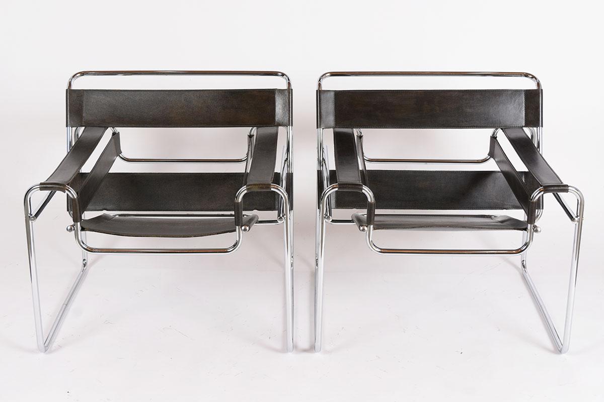 Late 20th Century Pair of Leather Wassily Chairs