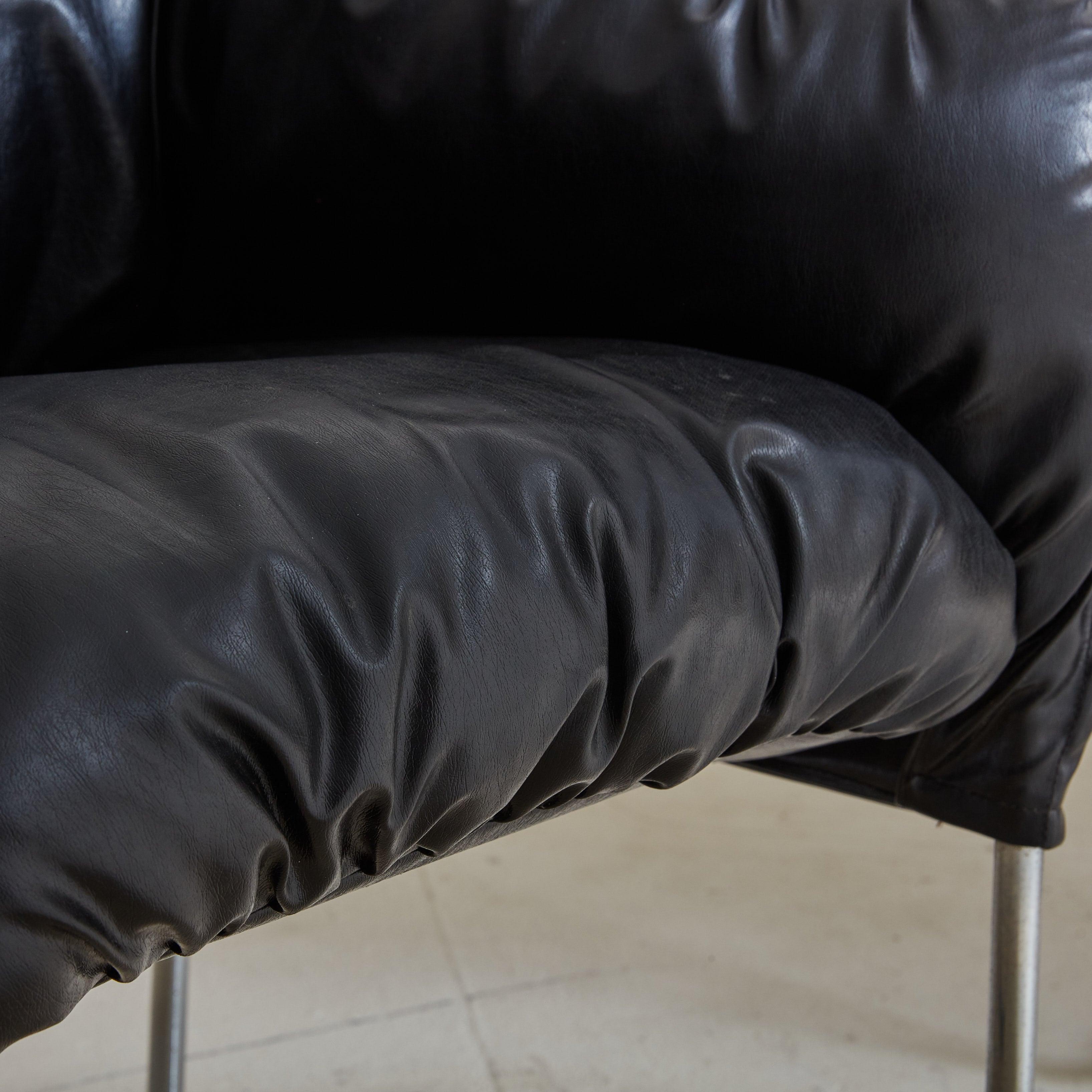 Mid-20th Century Pair of Black Leatherette Bambole Style Lounge Chairs, Italy 1960s For Sale