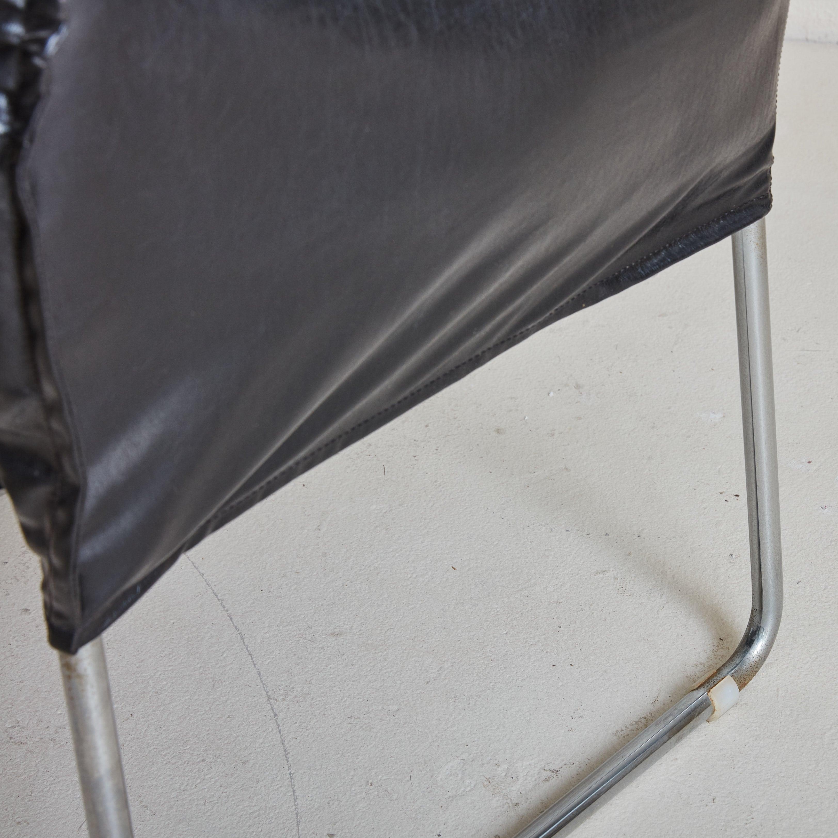 Chrome Pair of Black Leatherette Bambole Style Lounge Chairs, Italy 1960s For Sale