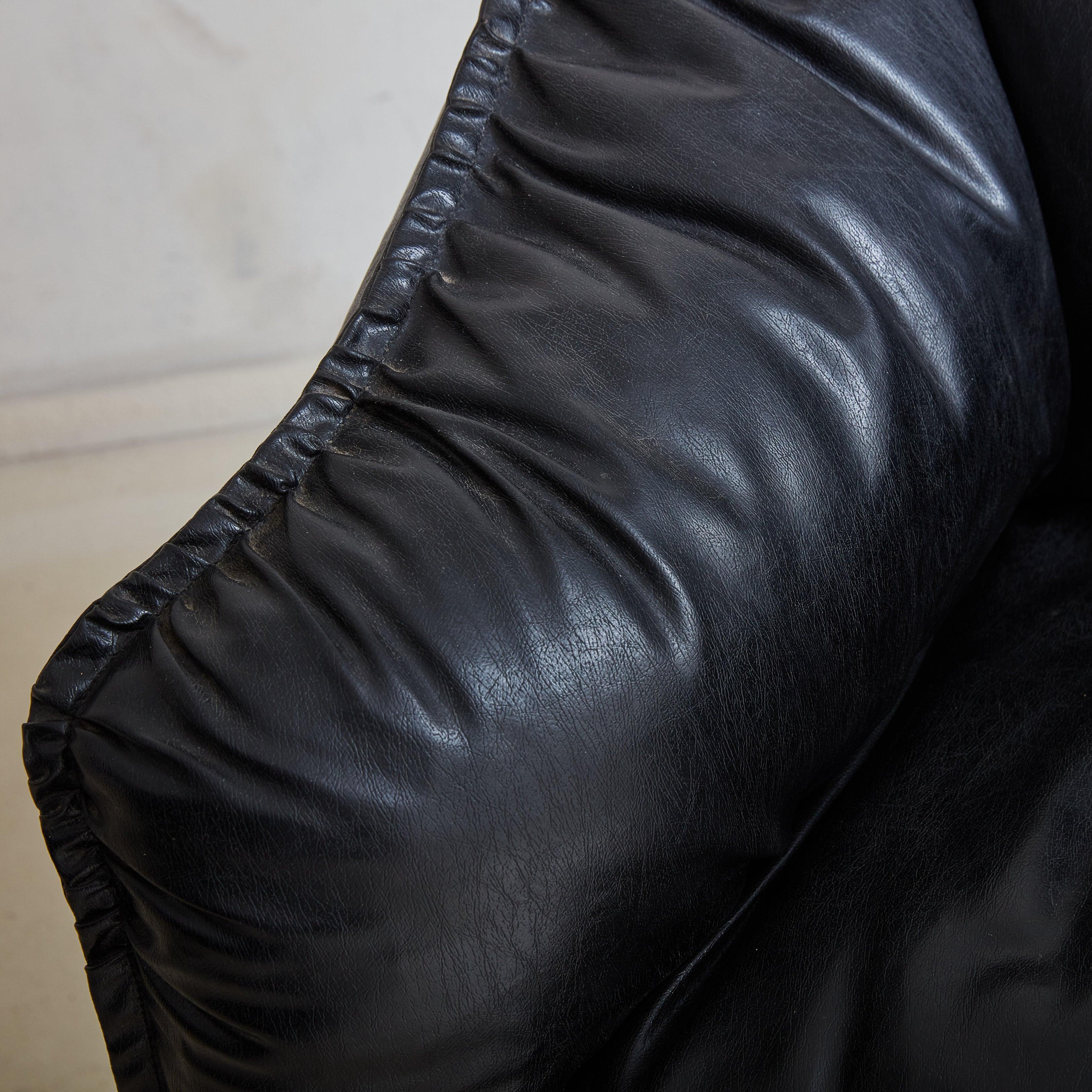 Pair of Black Leatherette Bambole Style Lounge Chairs, Italy 1960s For Sale 1