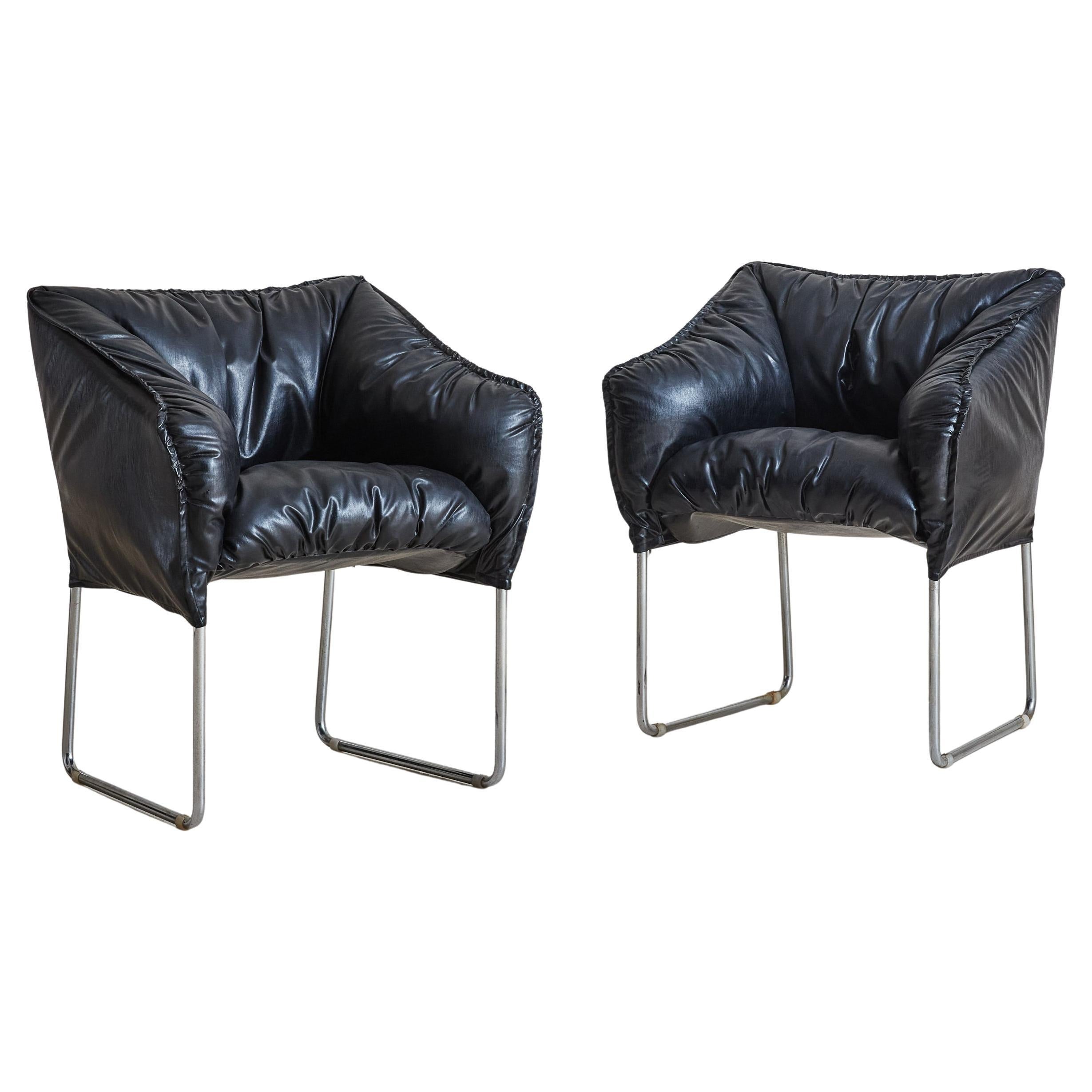 Pair of Black Leatherette Bambole Style Lounge Chairs, Italy 1960s For Sale