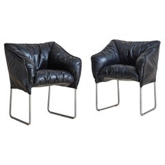 Pair of Black Leatherette Bambole Style Lounge Chairs, Italy 1960s