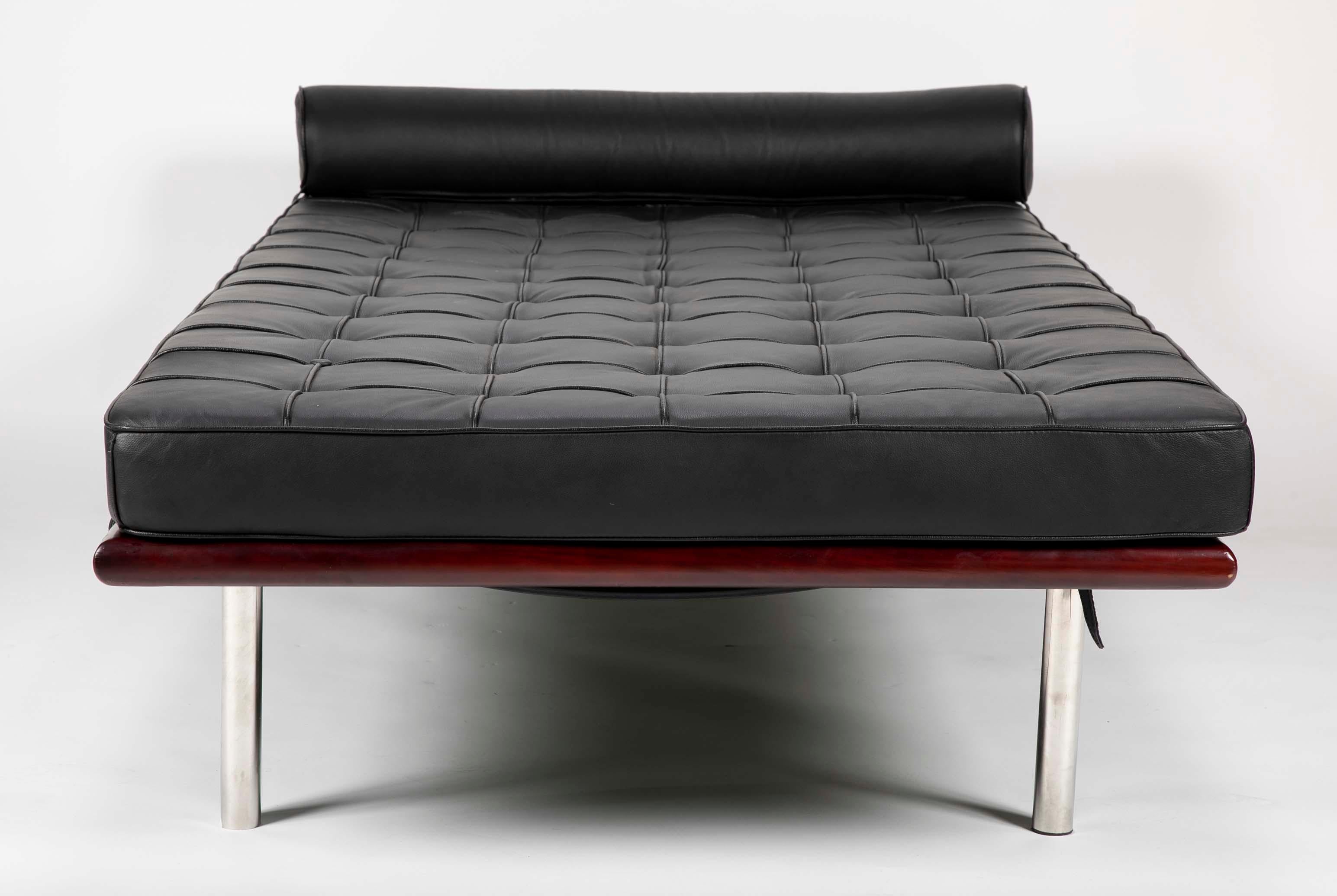 American Black Leatherette Chaise Lounge in the Manner of Mies van der Rohe