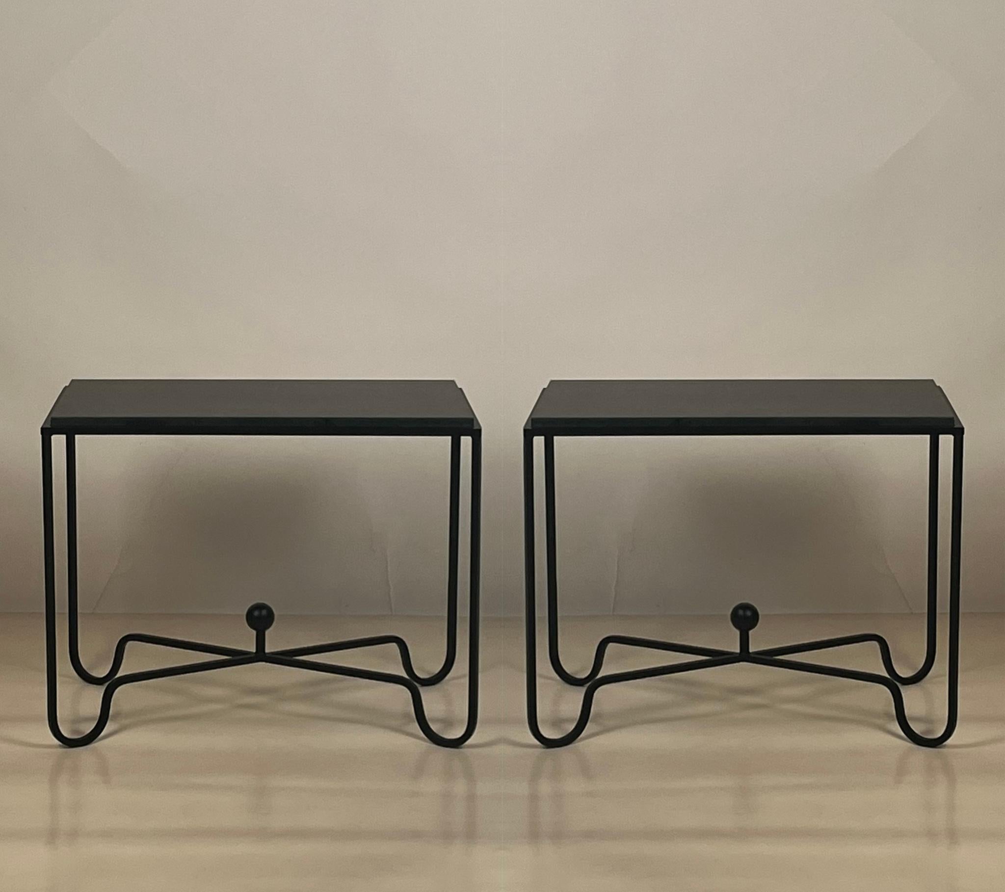 Pair of Black Limestone 'Entretoise' End Tables by Design Frères For Sale 3