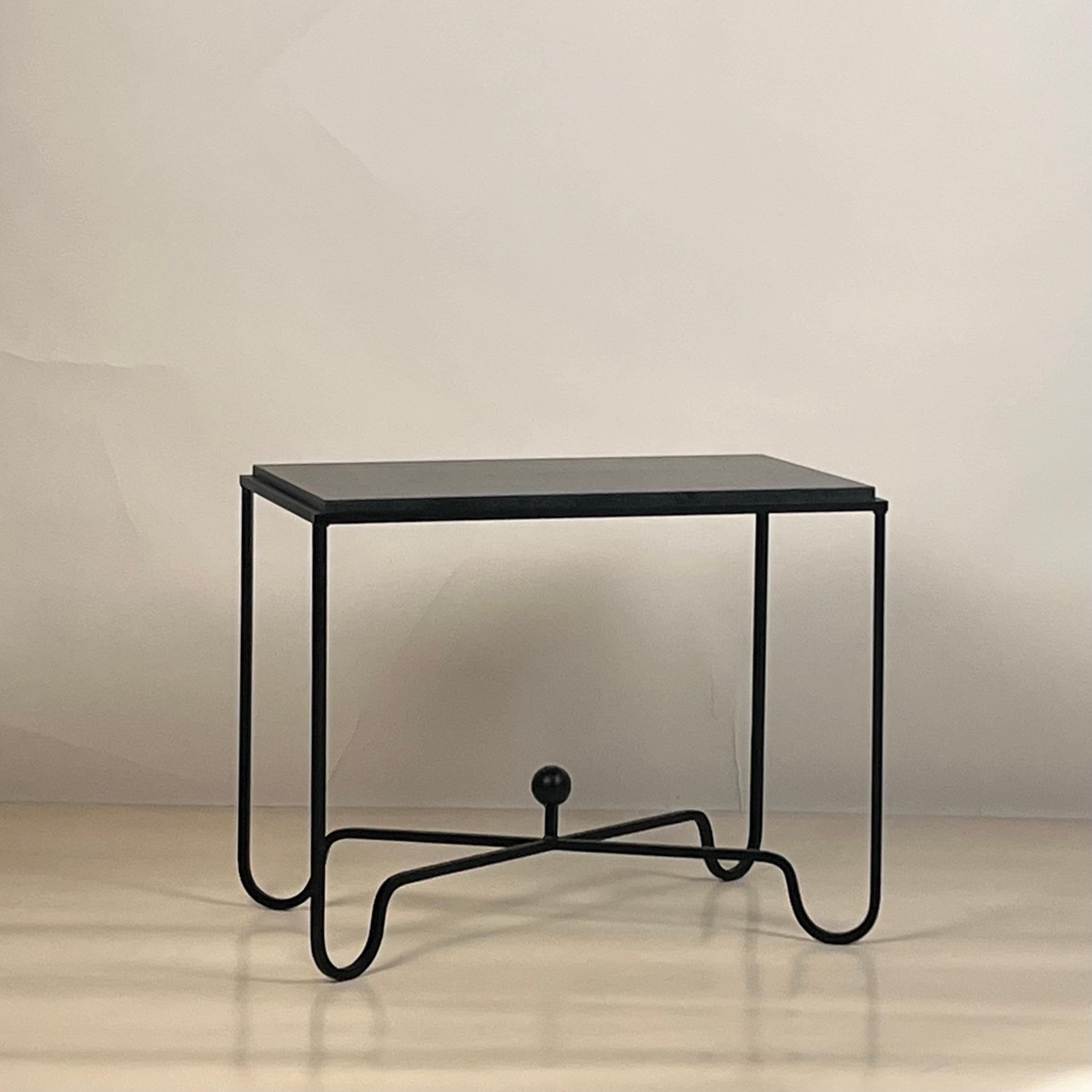 French Pair of Black Limestone 'Entretoise' End Tables by Design Frères For Sale