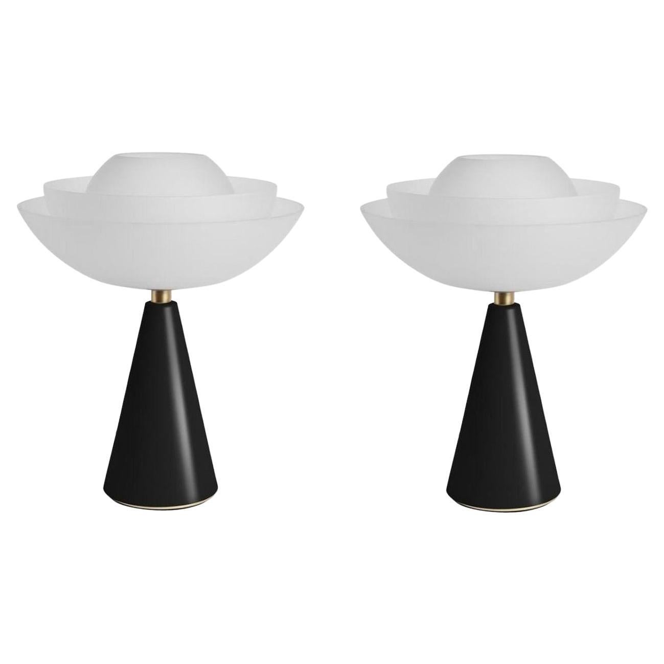 Paar schwarze Lotus-Tischlampen von Mason Editions