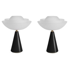 Pair of Black Lotus Table Lamps by Mason Editions
