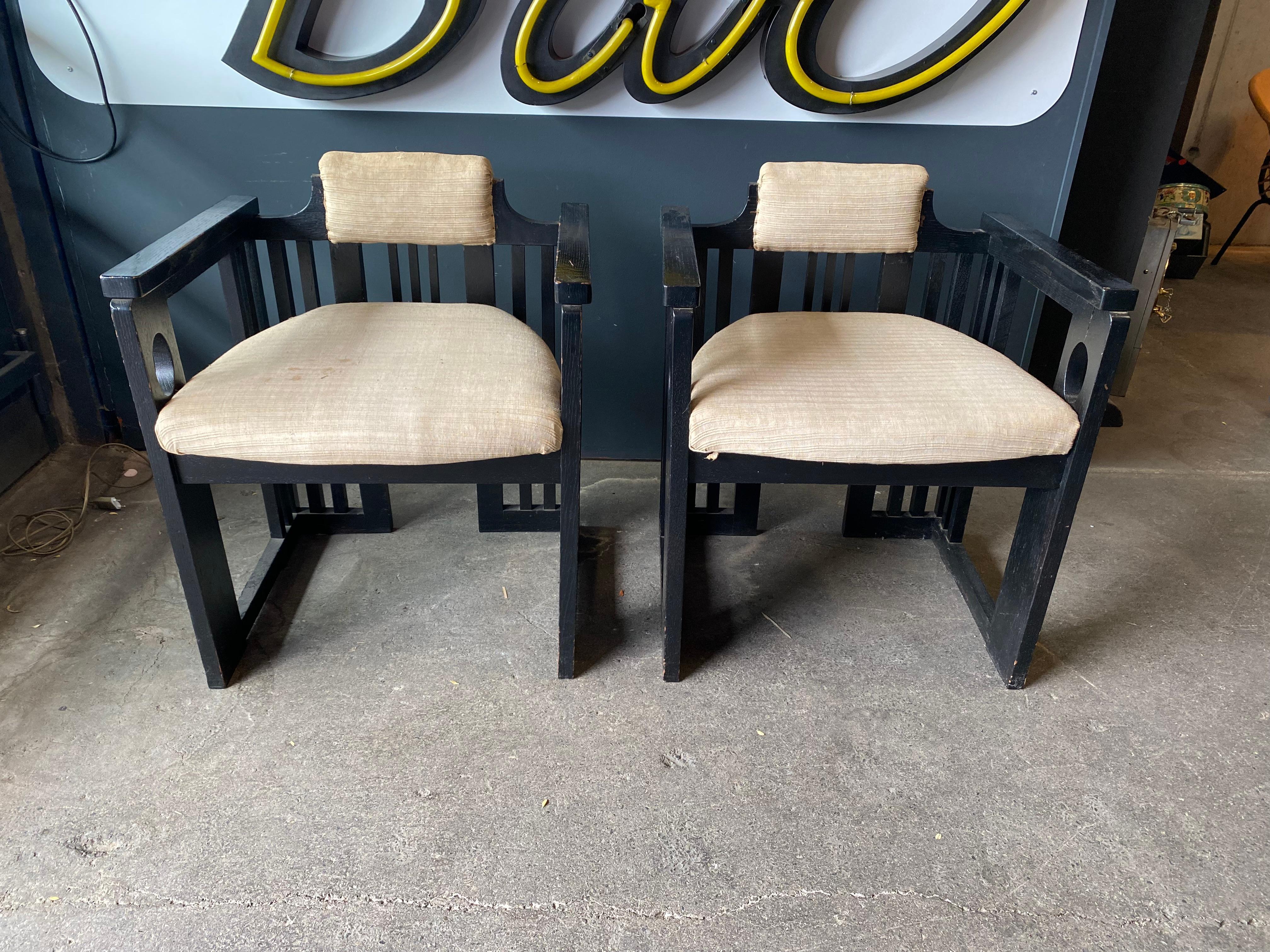 Pair of Black Lounge Chairs, Viennese Secession Style, Art Nouveau For Sale 11