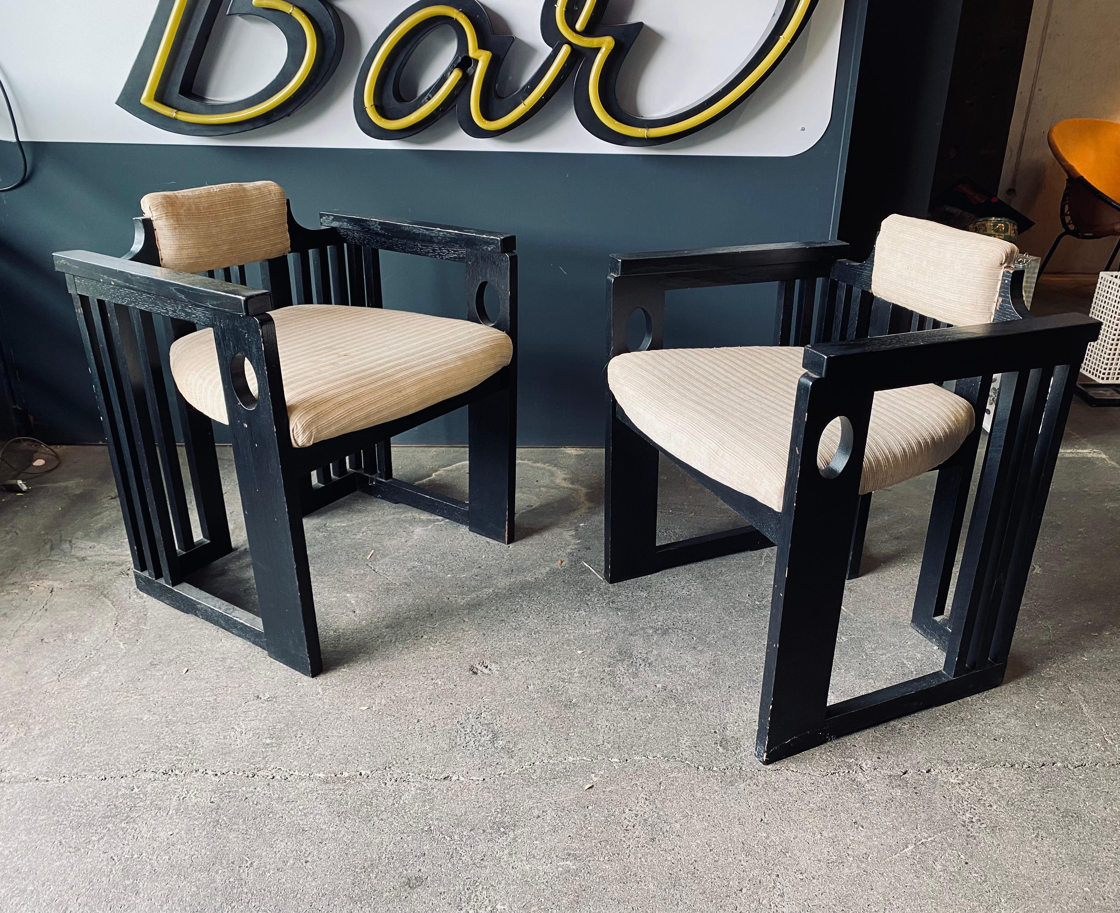 European Pair of Black Lounge Chairs, Viennese Secession Style, Art Nouveau For Sale