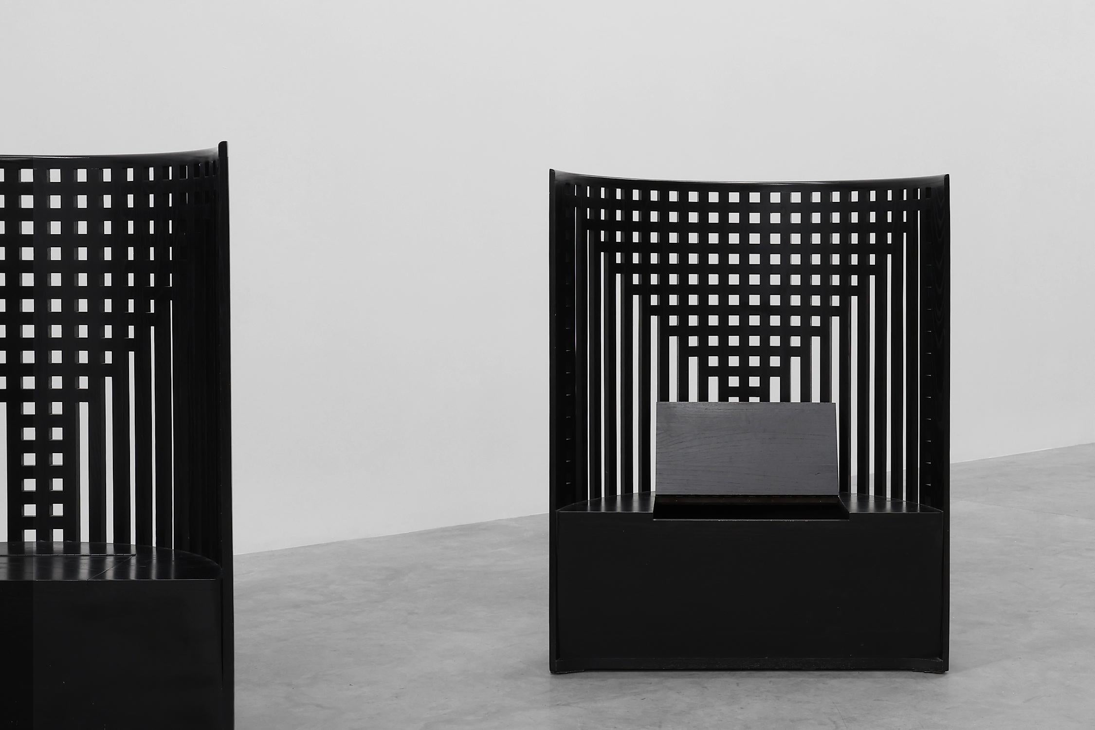 Laqué Paire de chaises Mackintosh Willow noires par Atelier International, Italie 1980 en vente