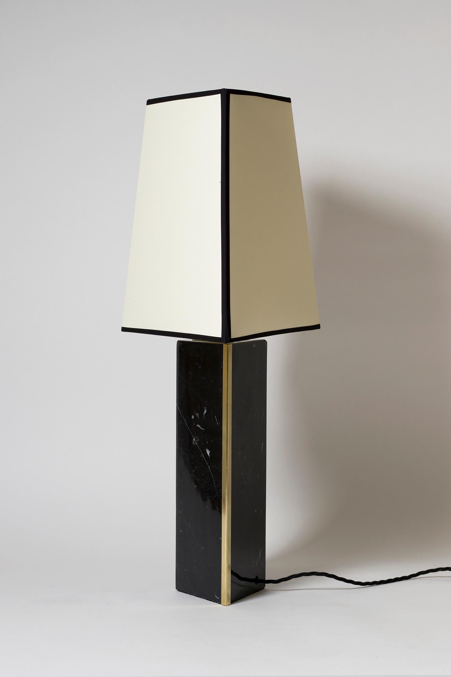 Contemporary Pair of Black Marble and Brass Table Lamp, by Dorian Caffot de Fawes