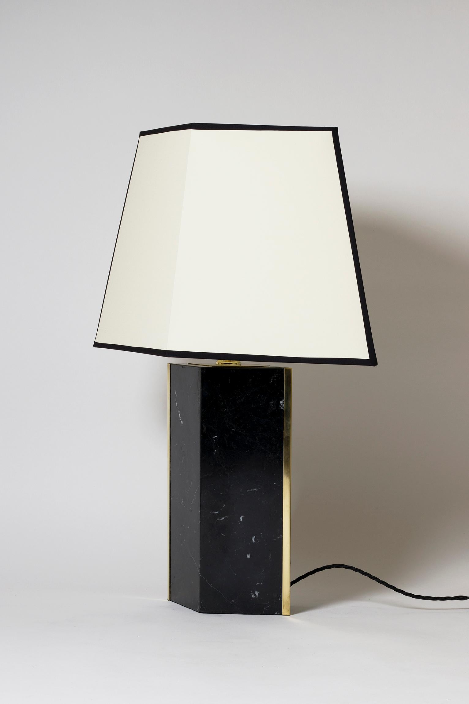 Pair of Black Marble and Brass Table Lamp, by Dorian Caffot de Fawes 2