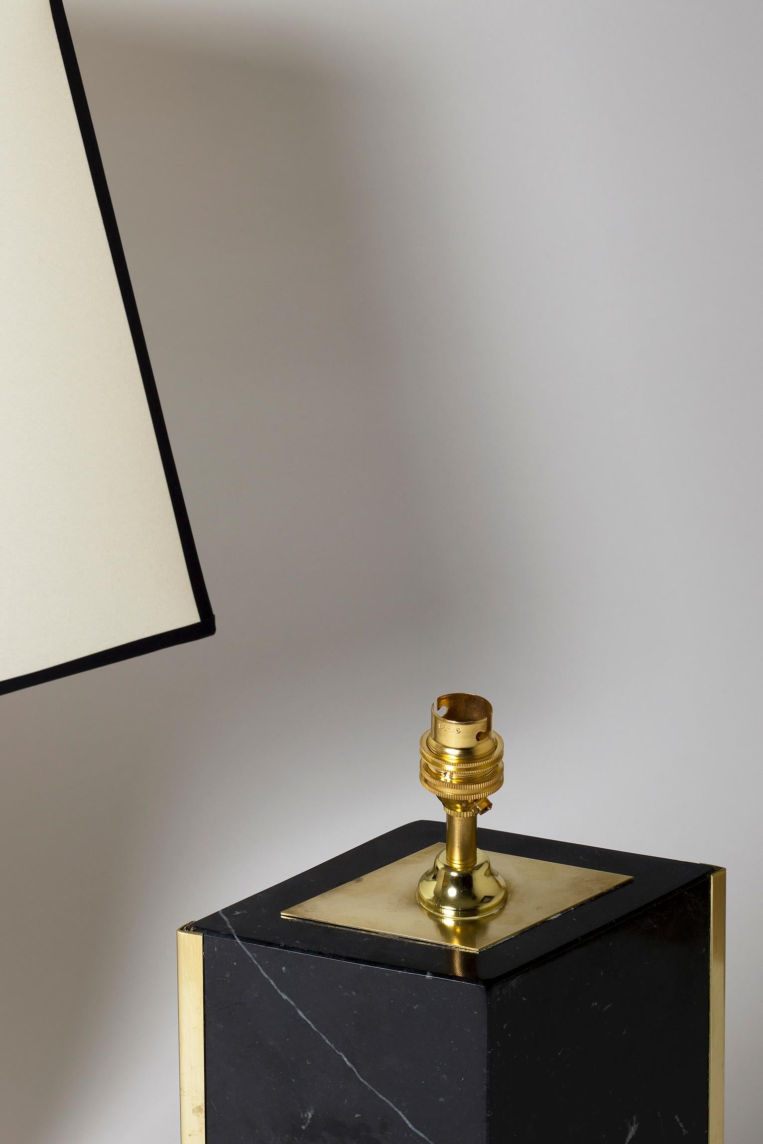 Pair of Black Marble and Brass Table Lamp, by Dorian Caffot de Fawes 3