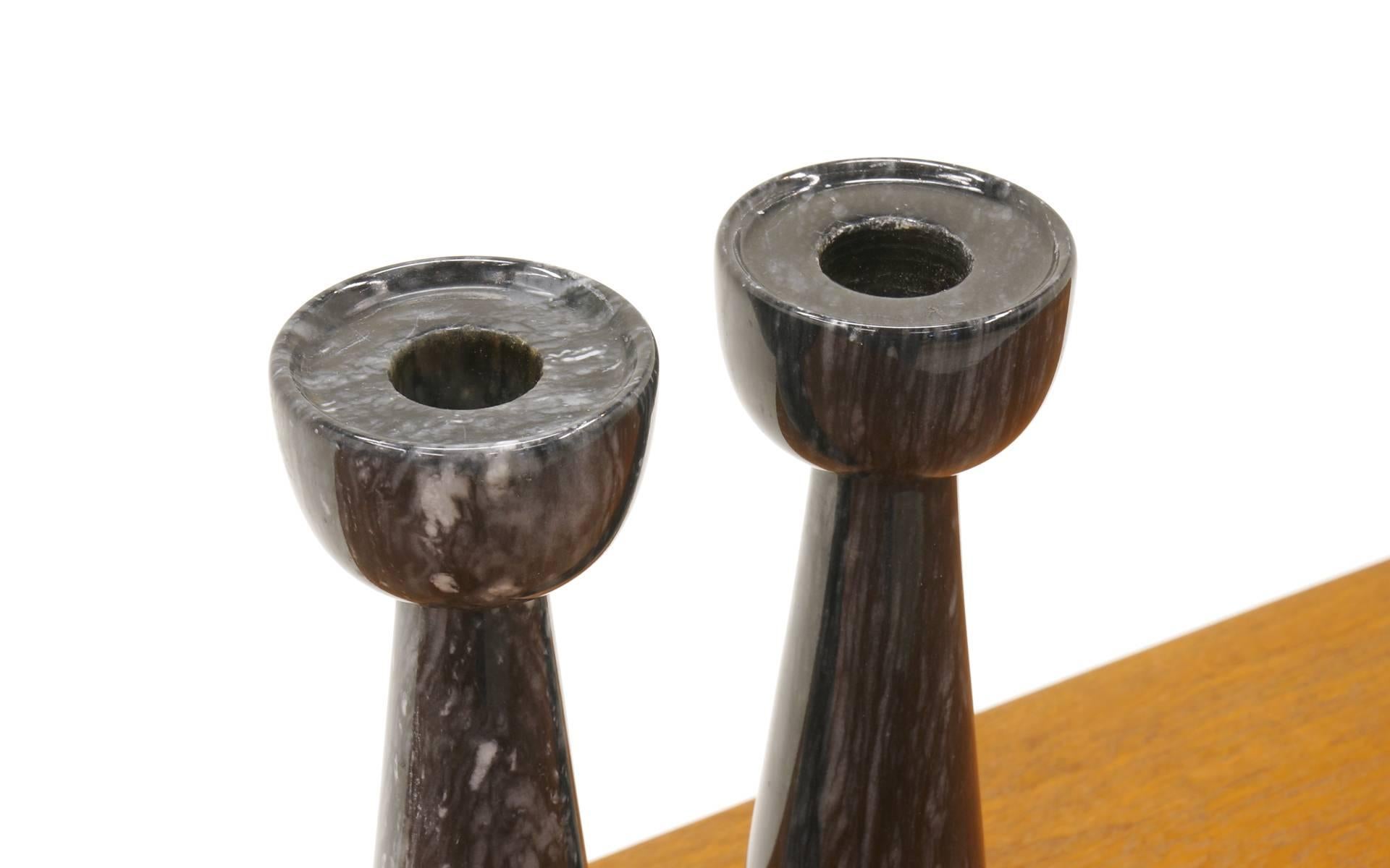 Italian Pair of Black Marble Candlesticks Imported by Raymor, Italy, 1950s, Excellent
