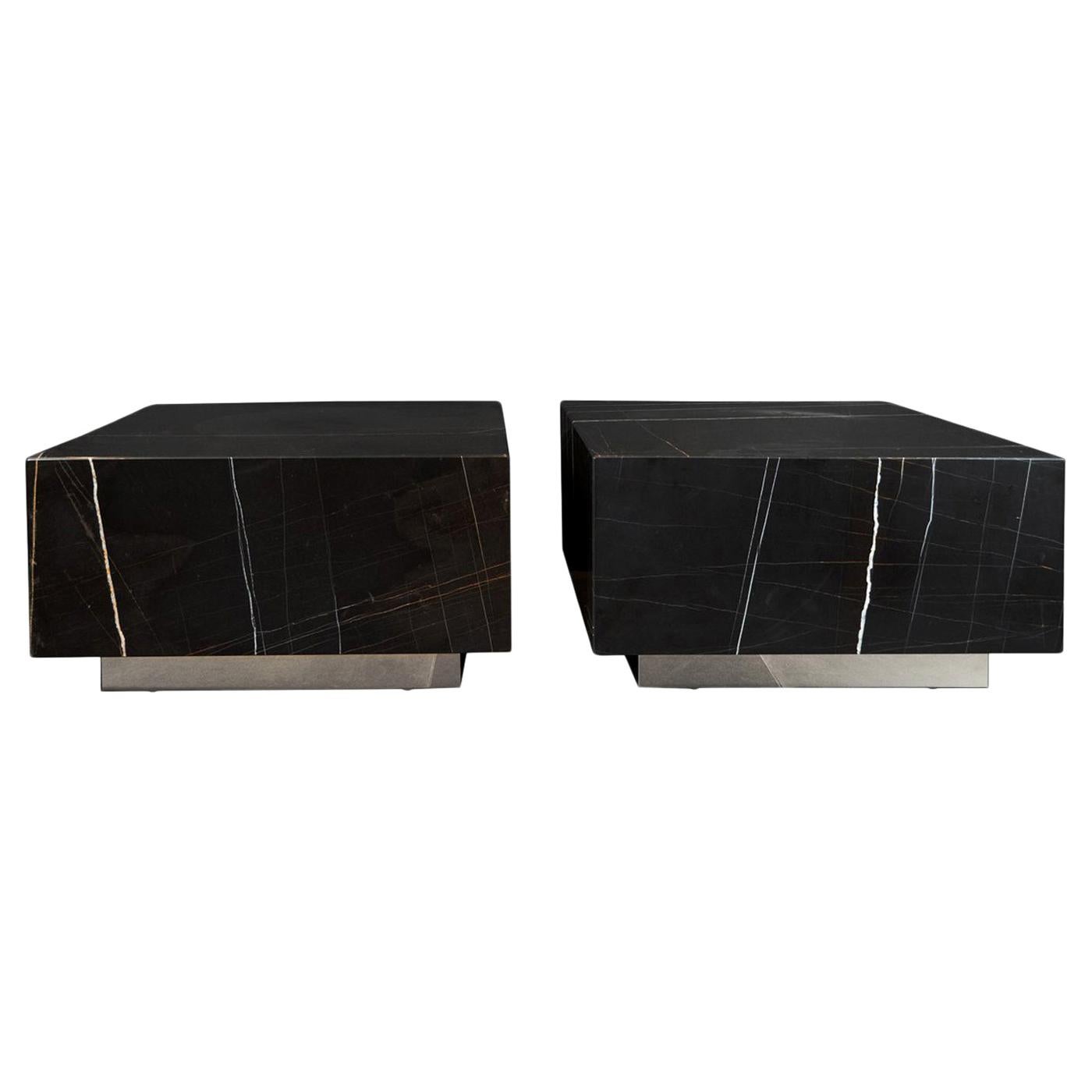 Pair of Black Marble Cocktail Table For Sale