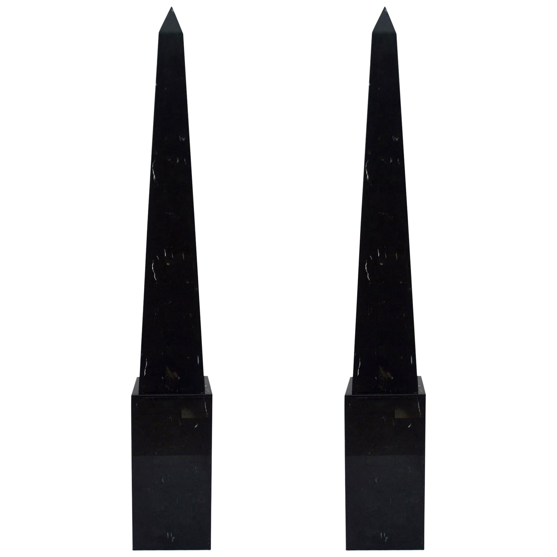Pair of Black Marble Floor Obelisks For Sale